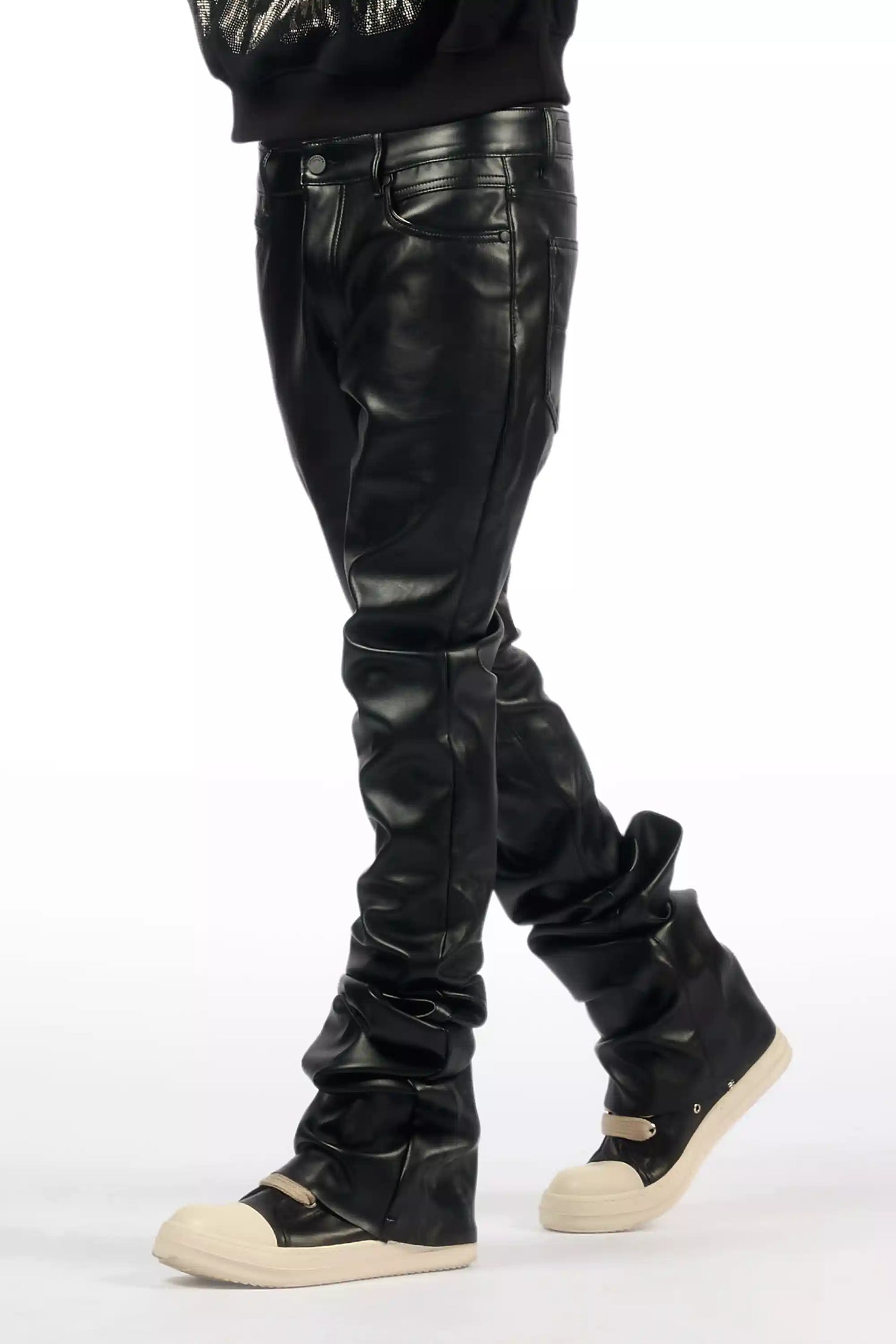 Ricky Black Super Stacked Faux Leather Pant