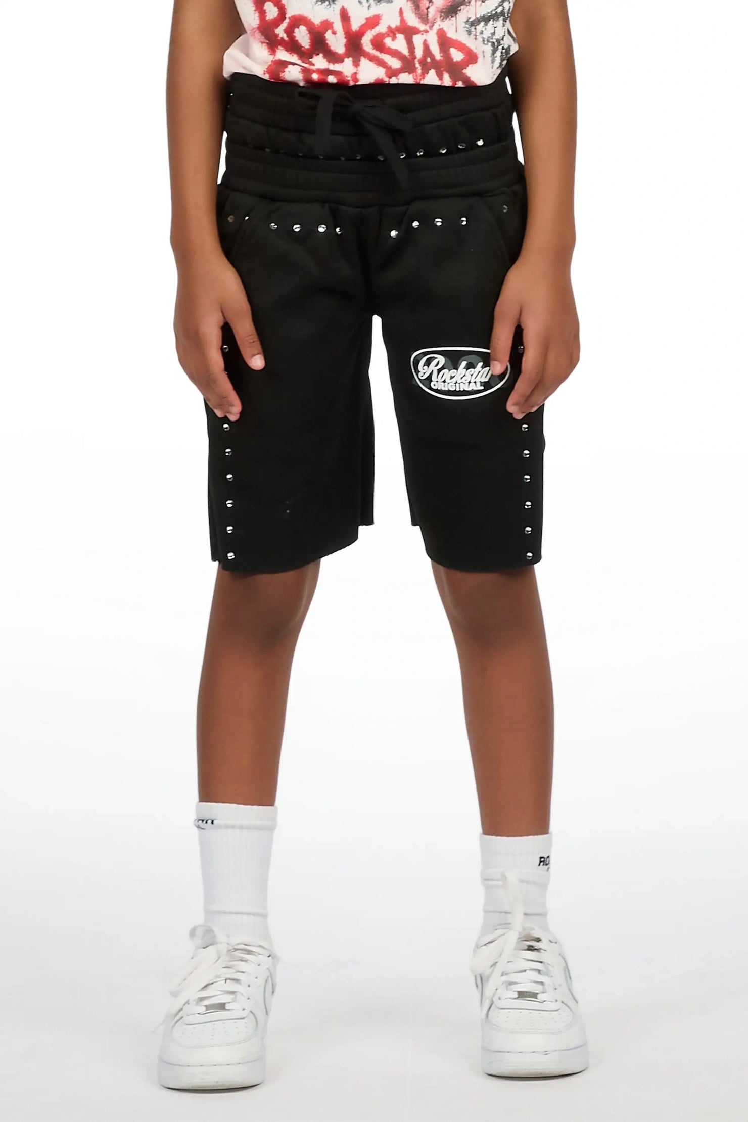 Girls Dezstany Black Rhinestone Double Waisted Short