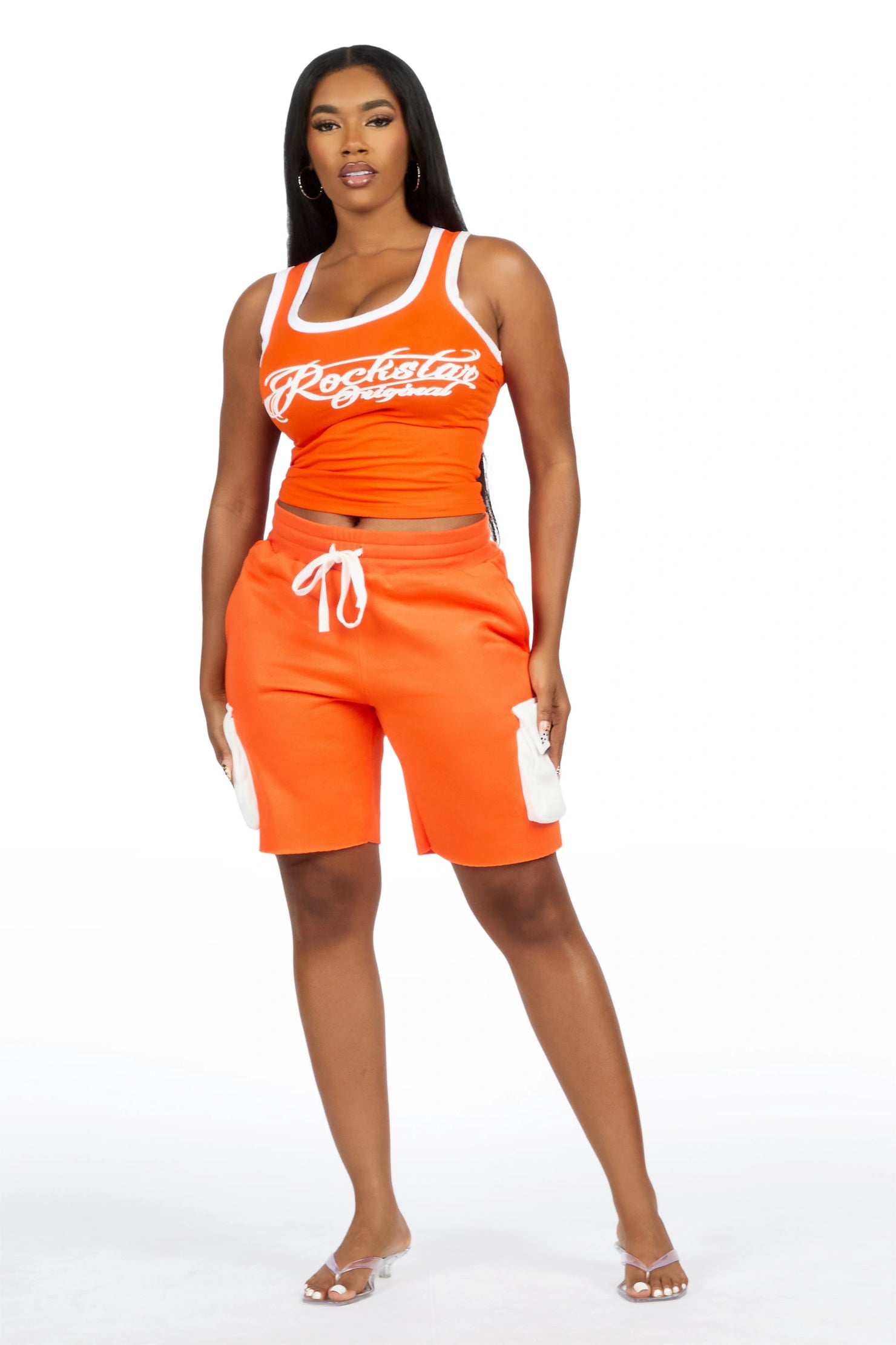 Charise Orange Tank Cargo Short Set