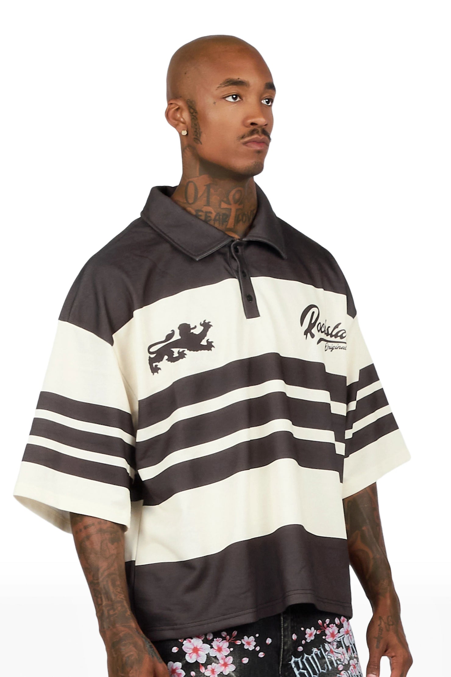 Yazan Black/Cream Crop Boxy Polo Shirt