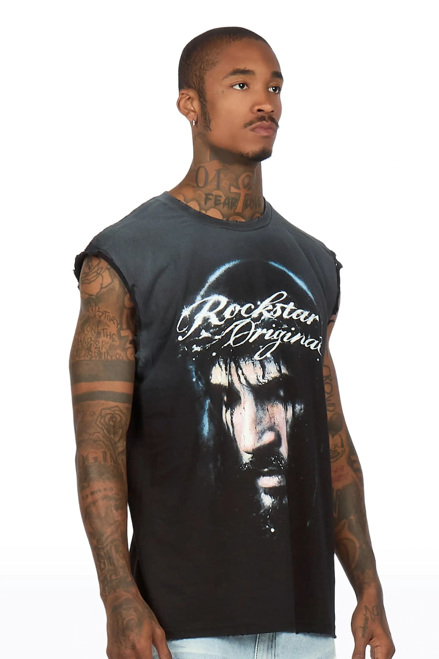 Graves Black Oversized Cut Off T-Shirt