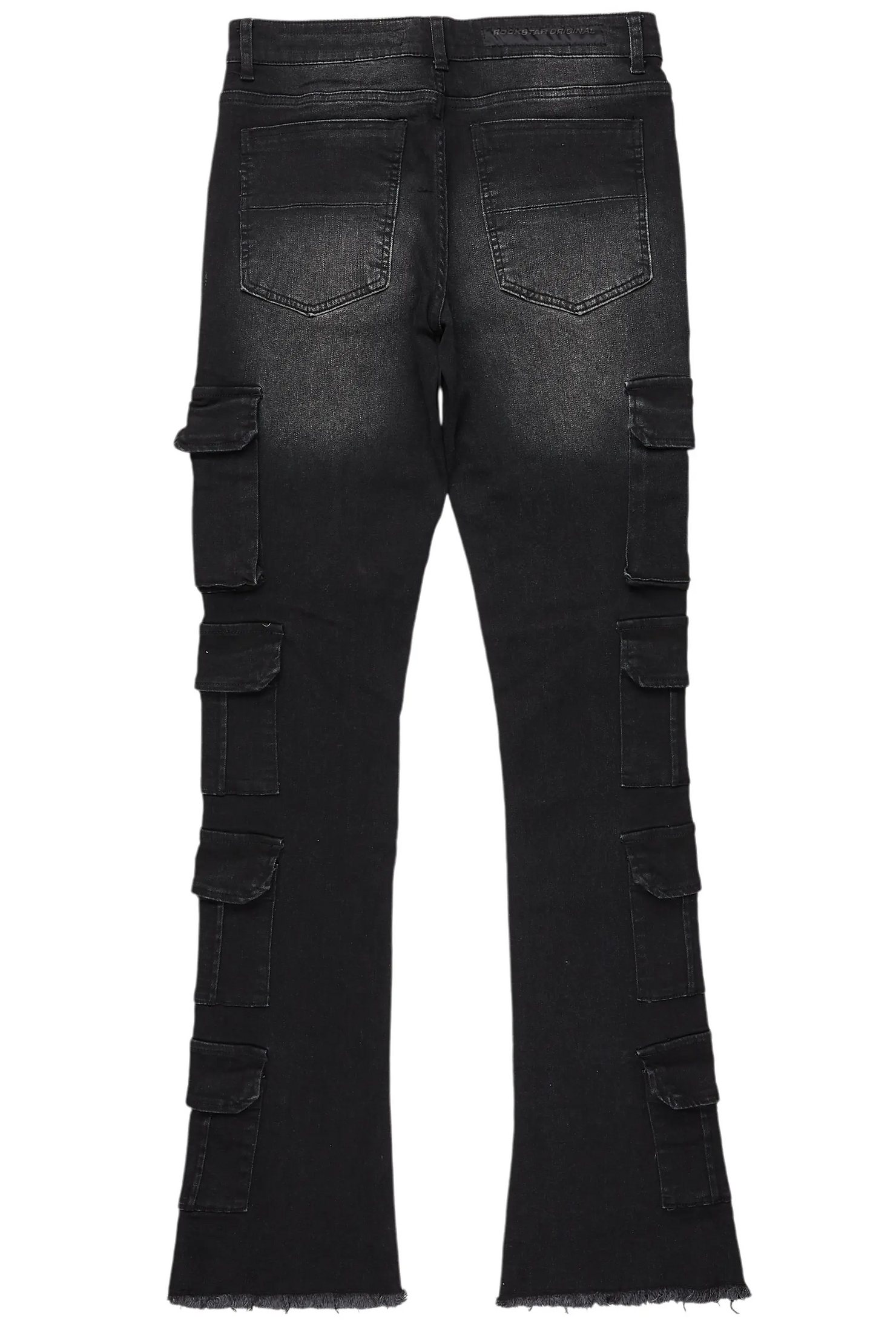 Valery Black Stacked Flared Cargo Jean