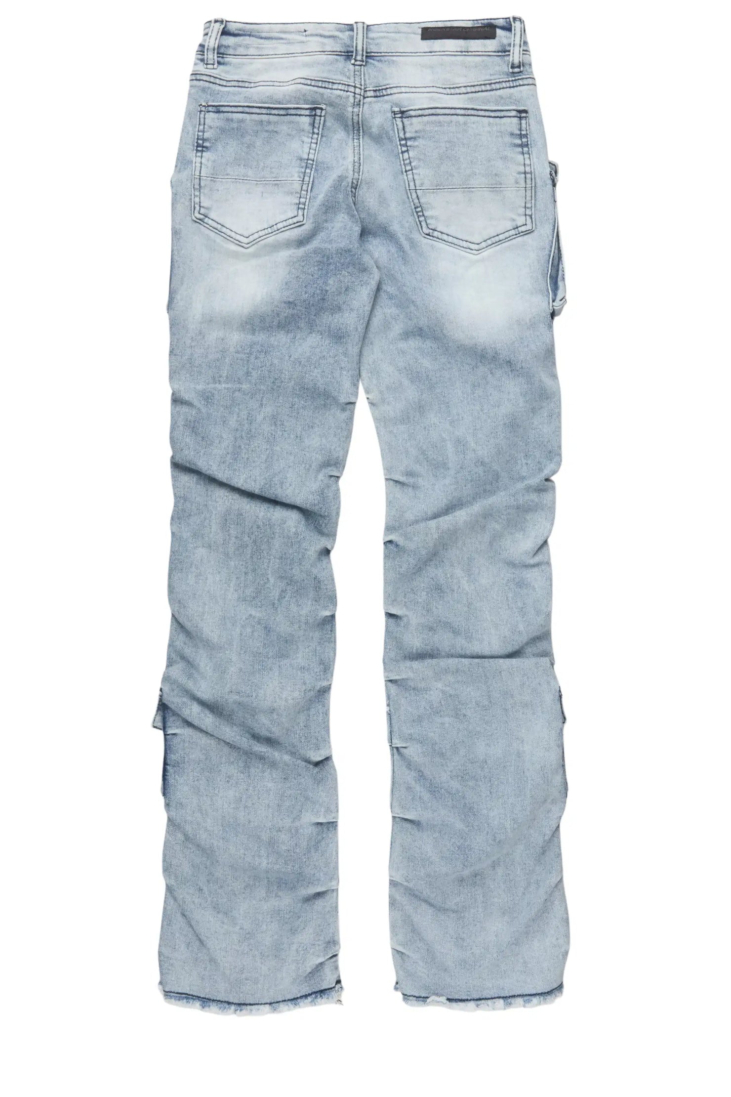 Boys Major Light Blue Stacked Painter Flare Jean