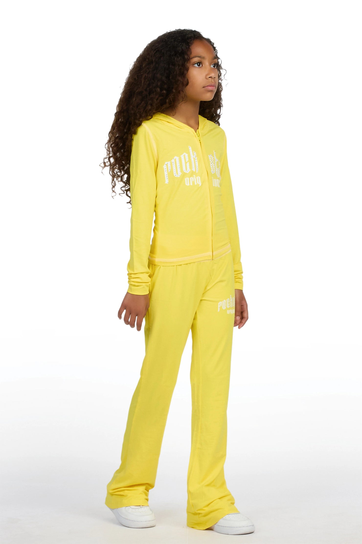 Girls Zyriah Yellow Rhinestone Lounge Track Set