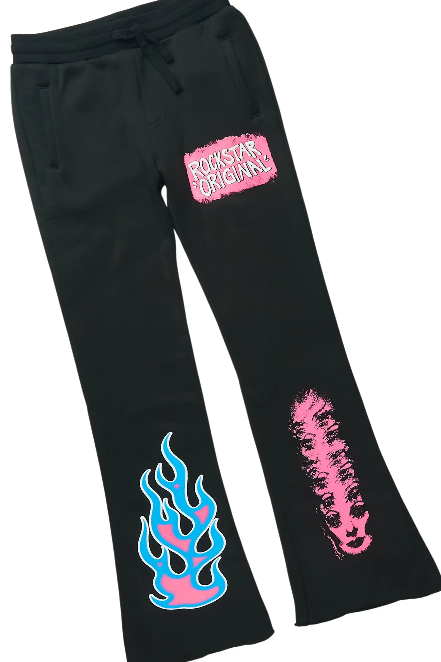 Girls Bridgette 2.0 Black/Pink Hoodie/Stacked Flare Track Set