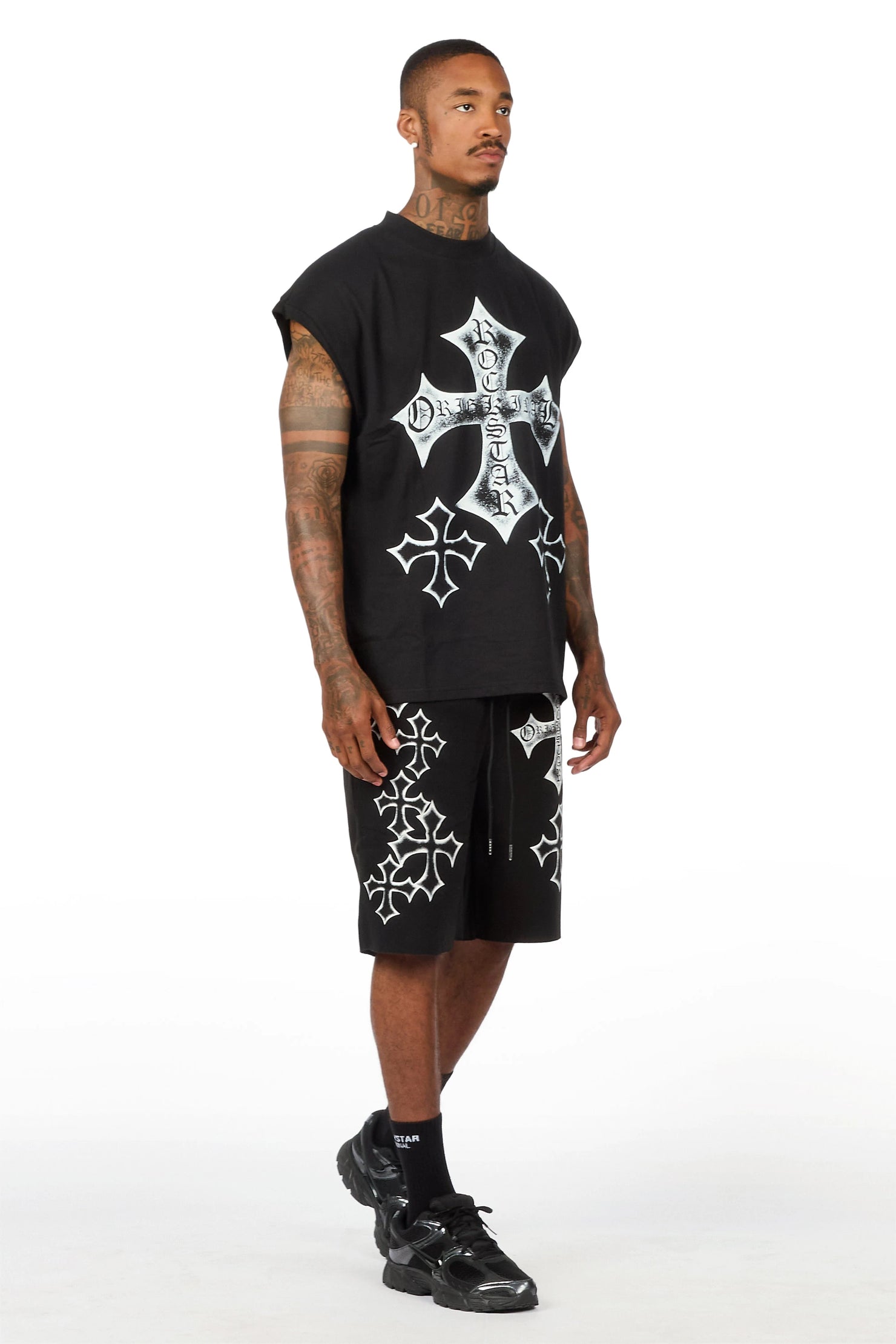 Marizon Black Cut Sleeve T-Shirt/Short Set