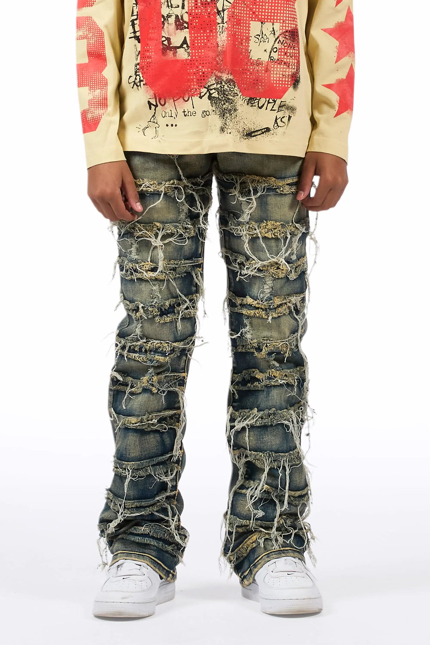 Boys Waylon Tint Stacked Flare Frayed Jean