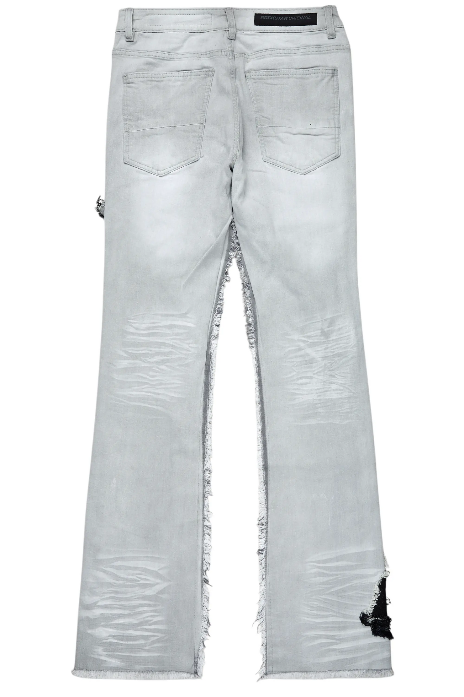 Fraust Light Grey Patchwork Stacked Flare Jean