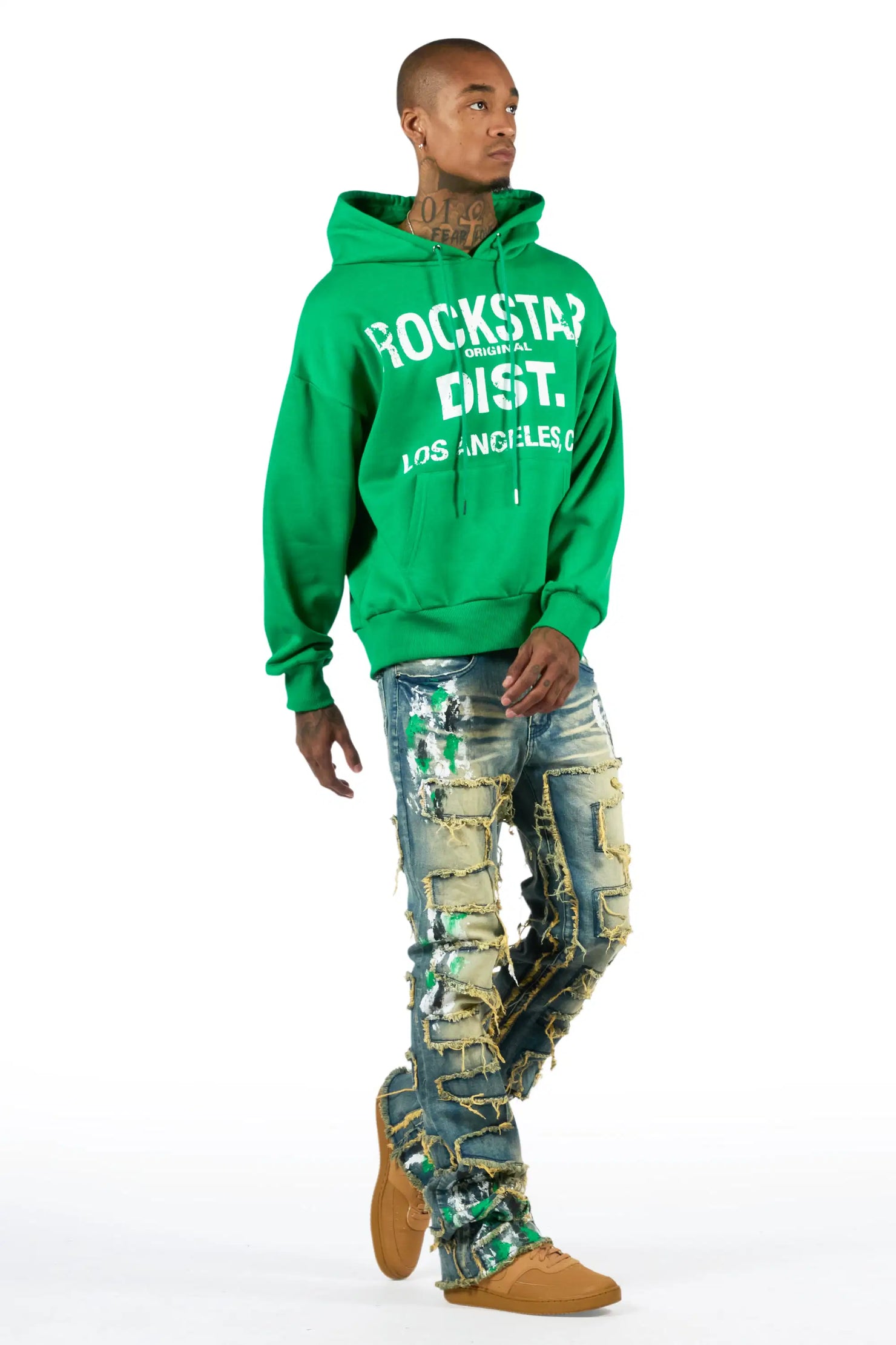 Saxon Green/Blue Hoodie/Stacked Flare Jean Set