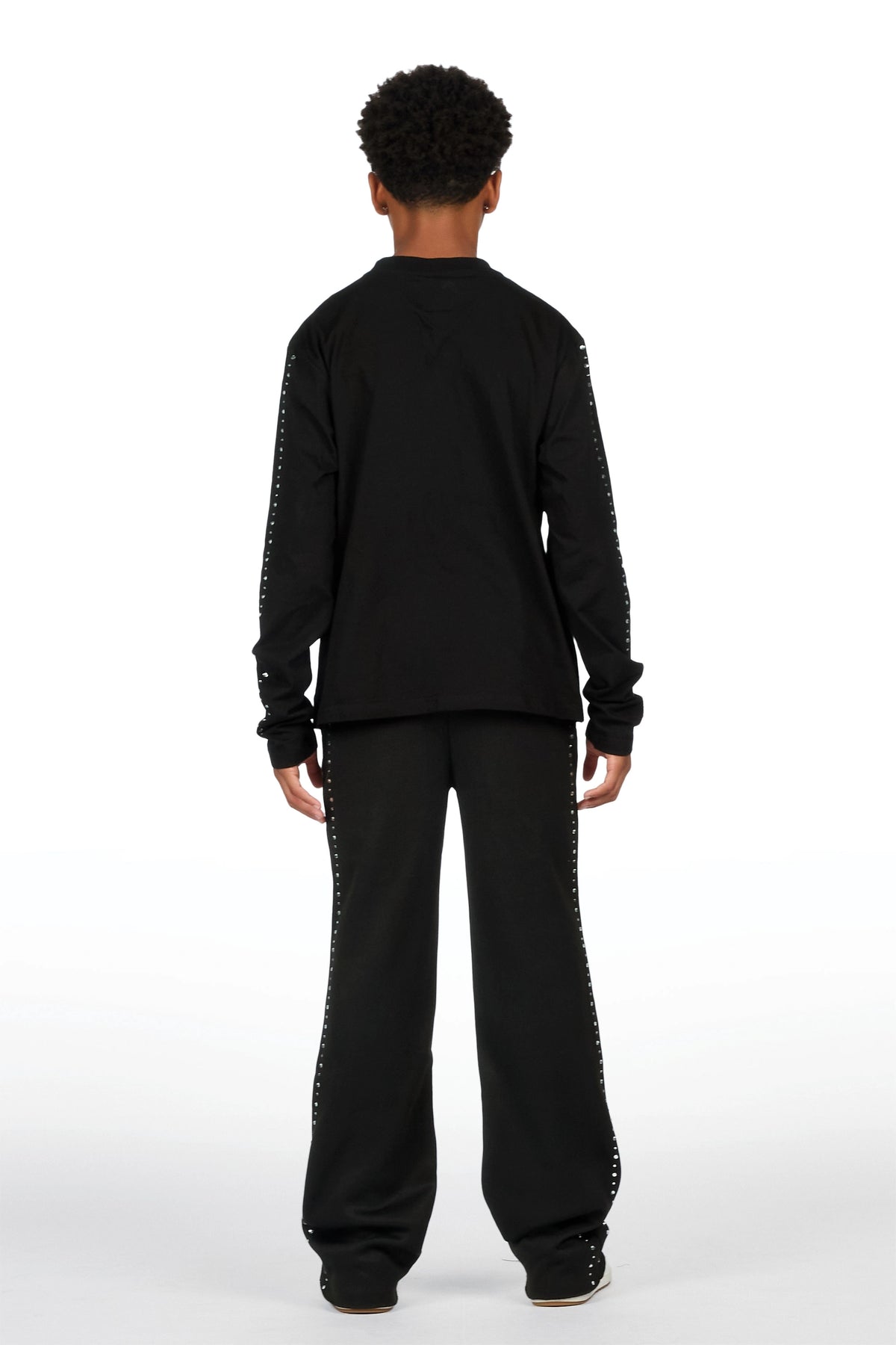 Boys Marc Black Rhinestone Long Sleeve Shirt Relaxed Track Set