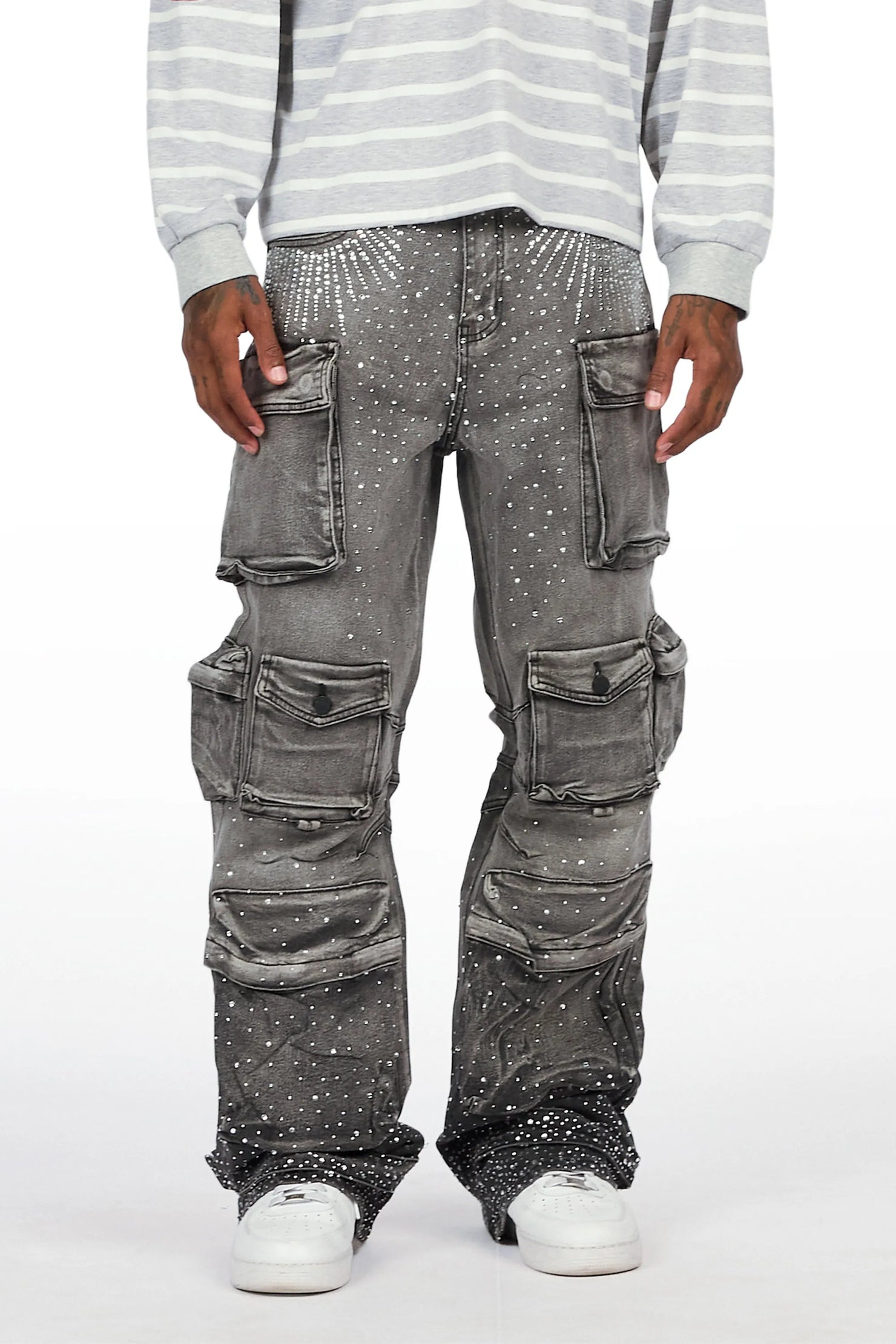 Keoni Dark Grey Rhinestone Baggy Fit Jean