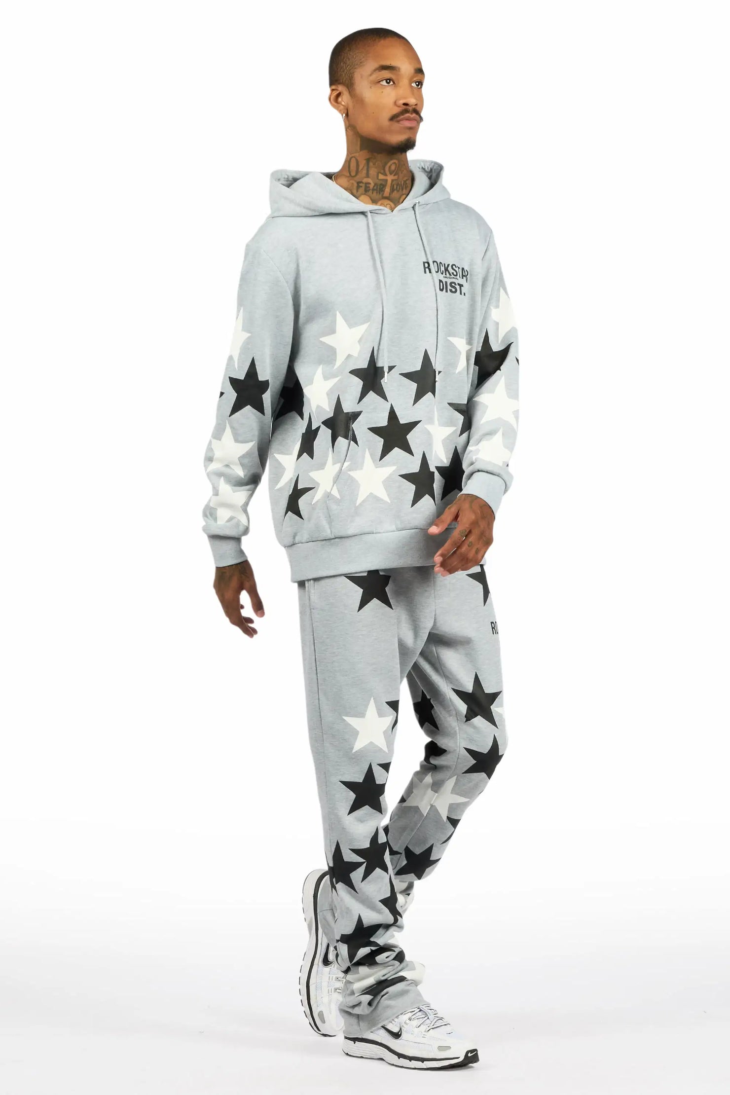 Starlane Heather Grey/Black Hoodie Stacked Flare Fit Track Set