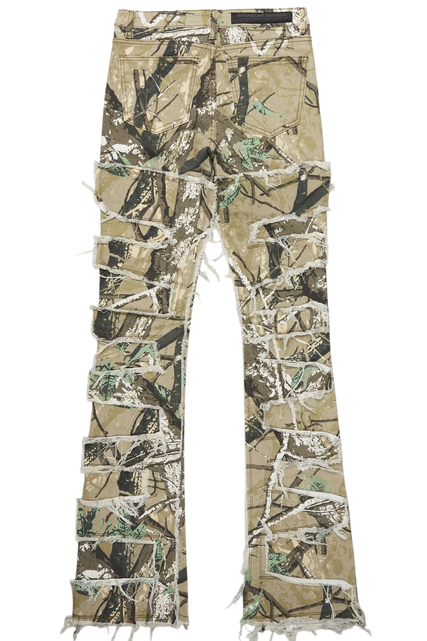 Denzela Tree Camo Painted Stacked Flare Jean