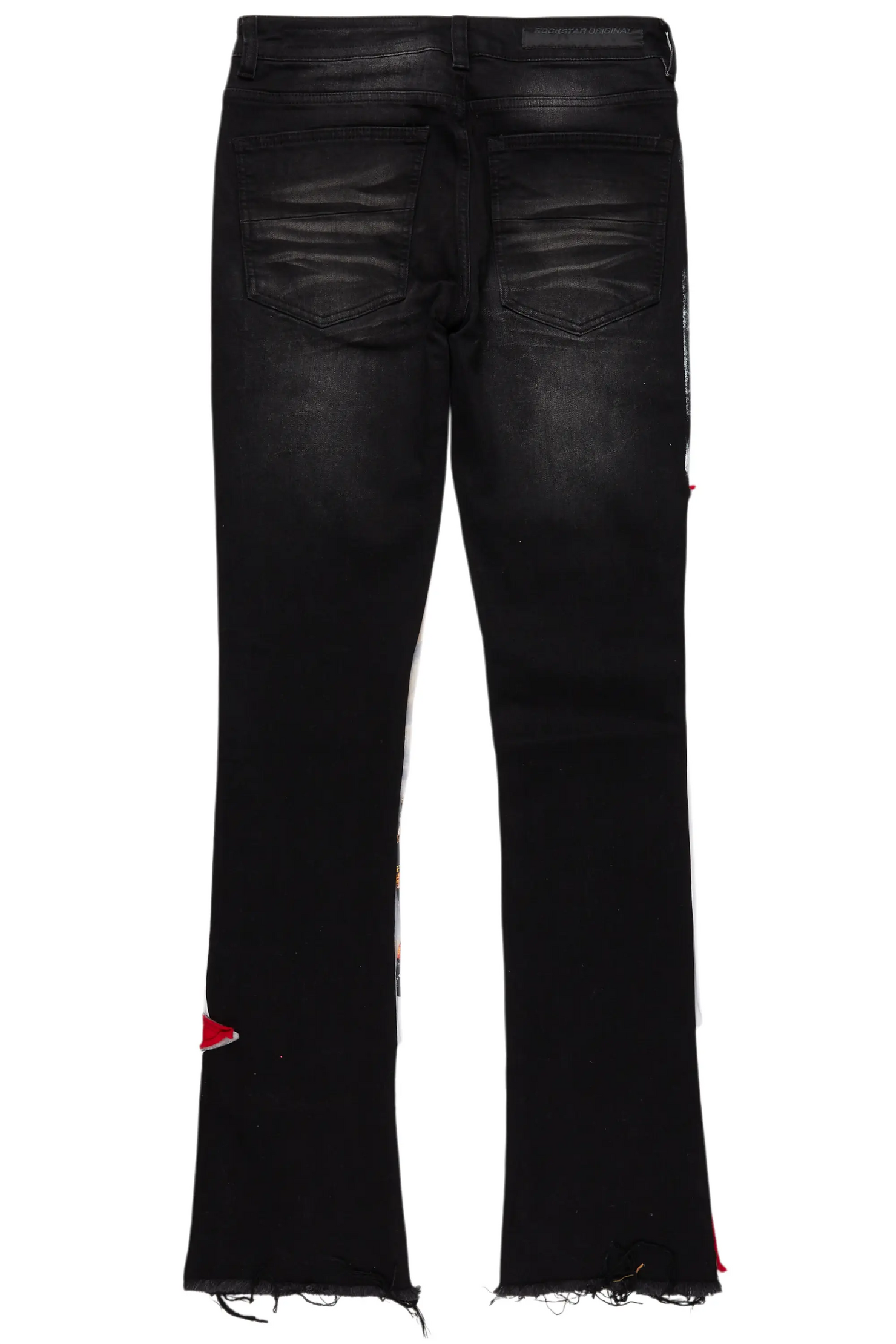 Savier Black/White Roller Paint Stacked Flare Jean