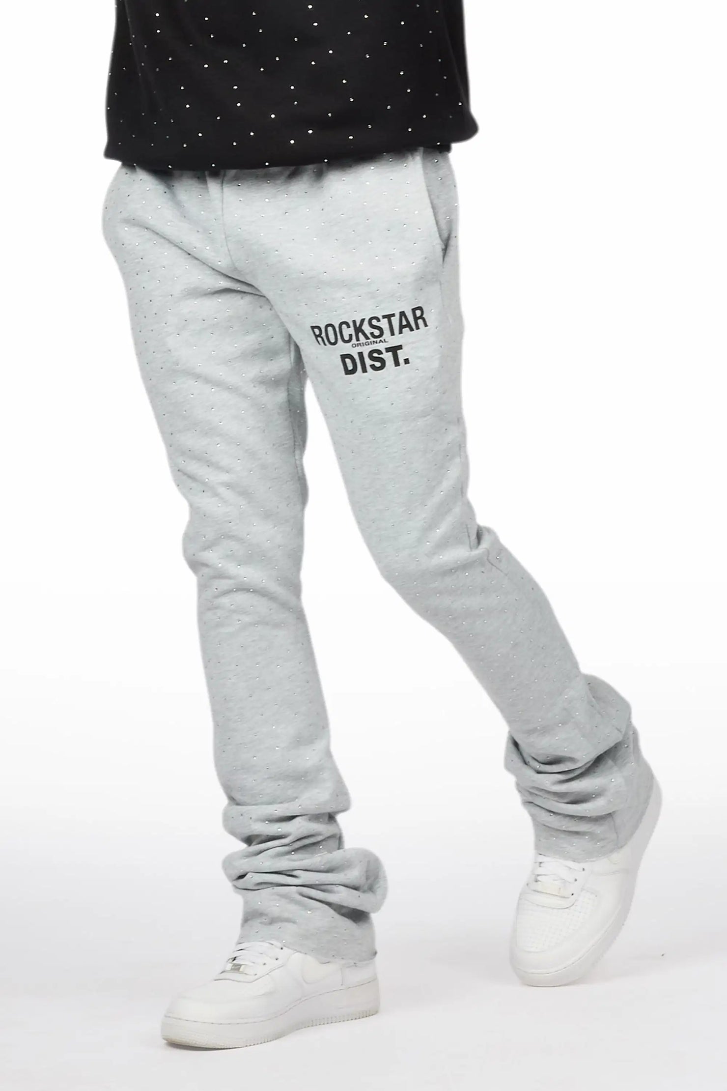 Alpine Rhinestone Heather Grey Stacked Flare Pant