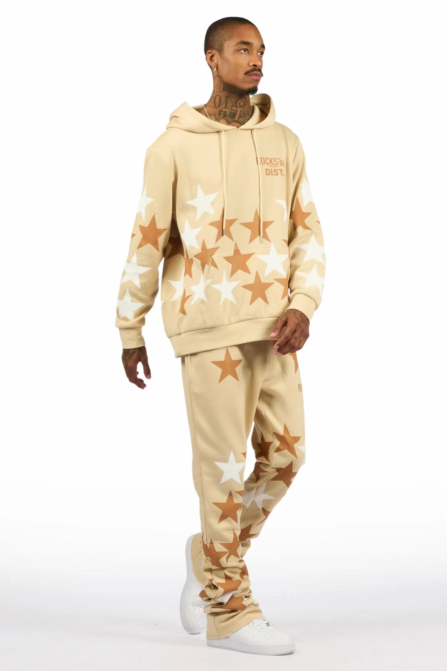 Starlane Beige Hoodie Stacked Flare Fit Track Set