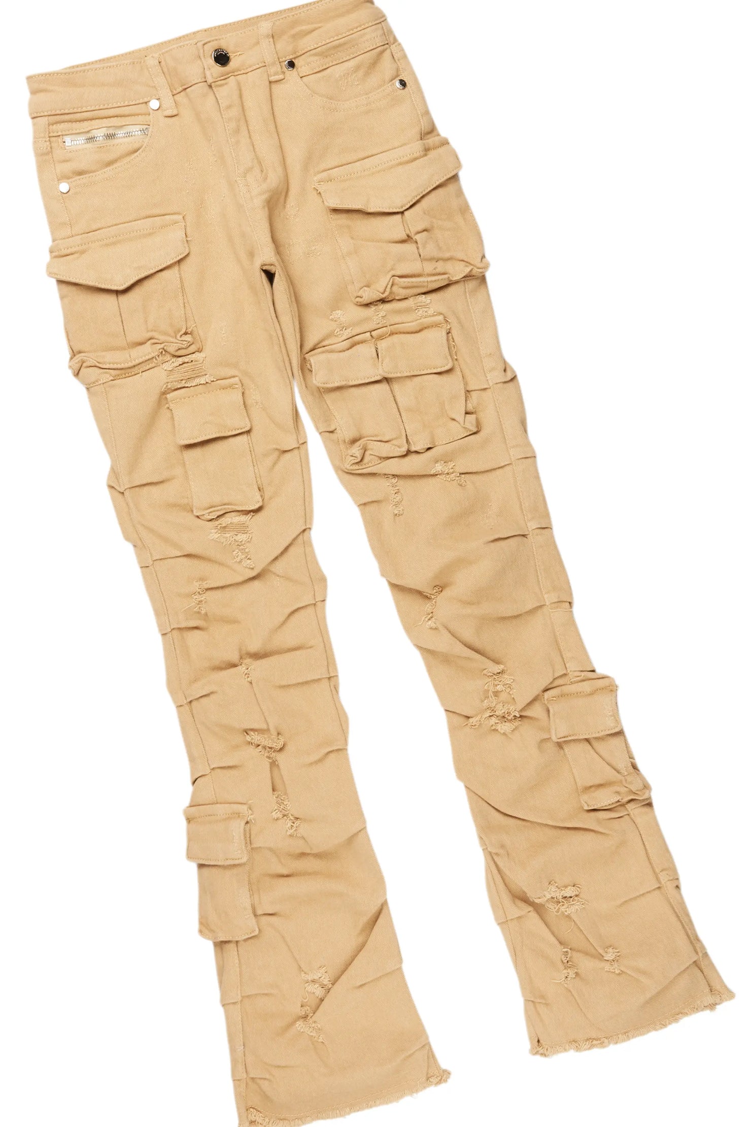 Boys Griff Beige/Beige Hoodie/Stacked Flare Jean Set