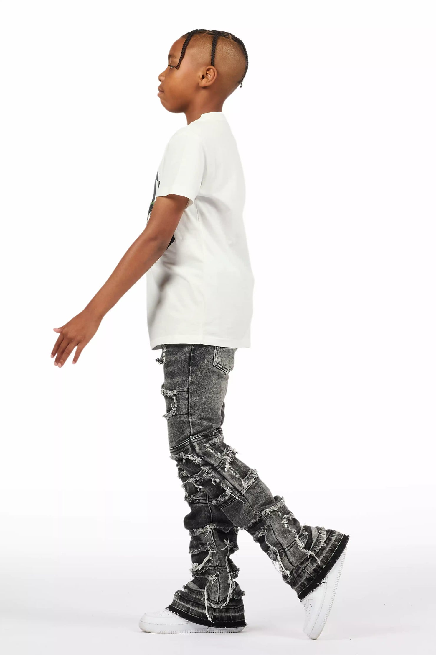 Boys Vasco Grey Stacked Flare Jean