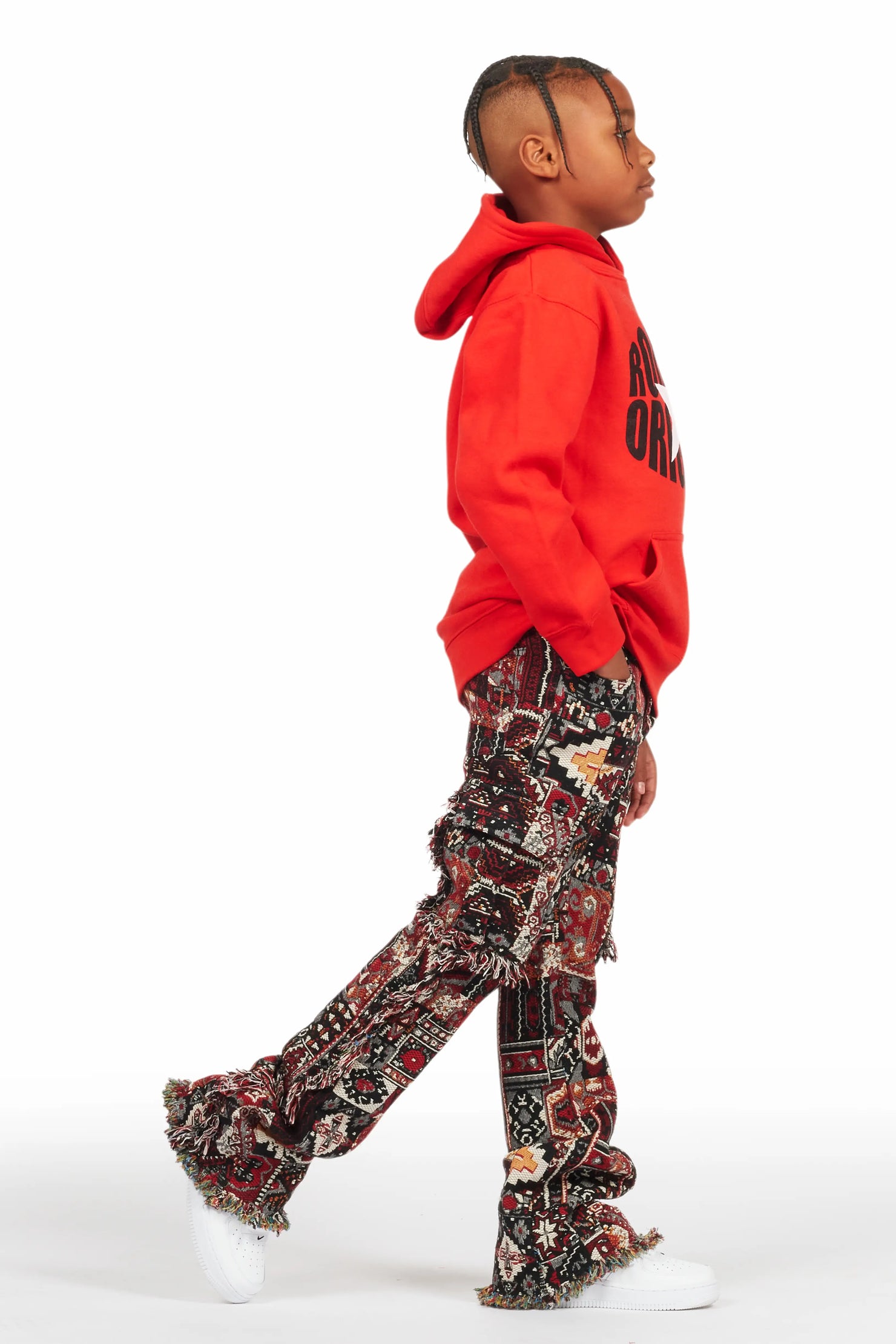 Boys Ayami Black/Multi Slim Tapestry Flare Pants