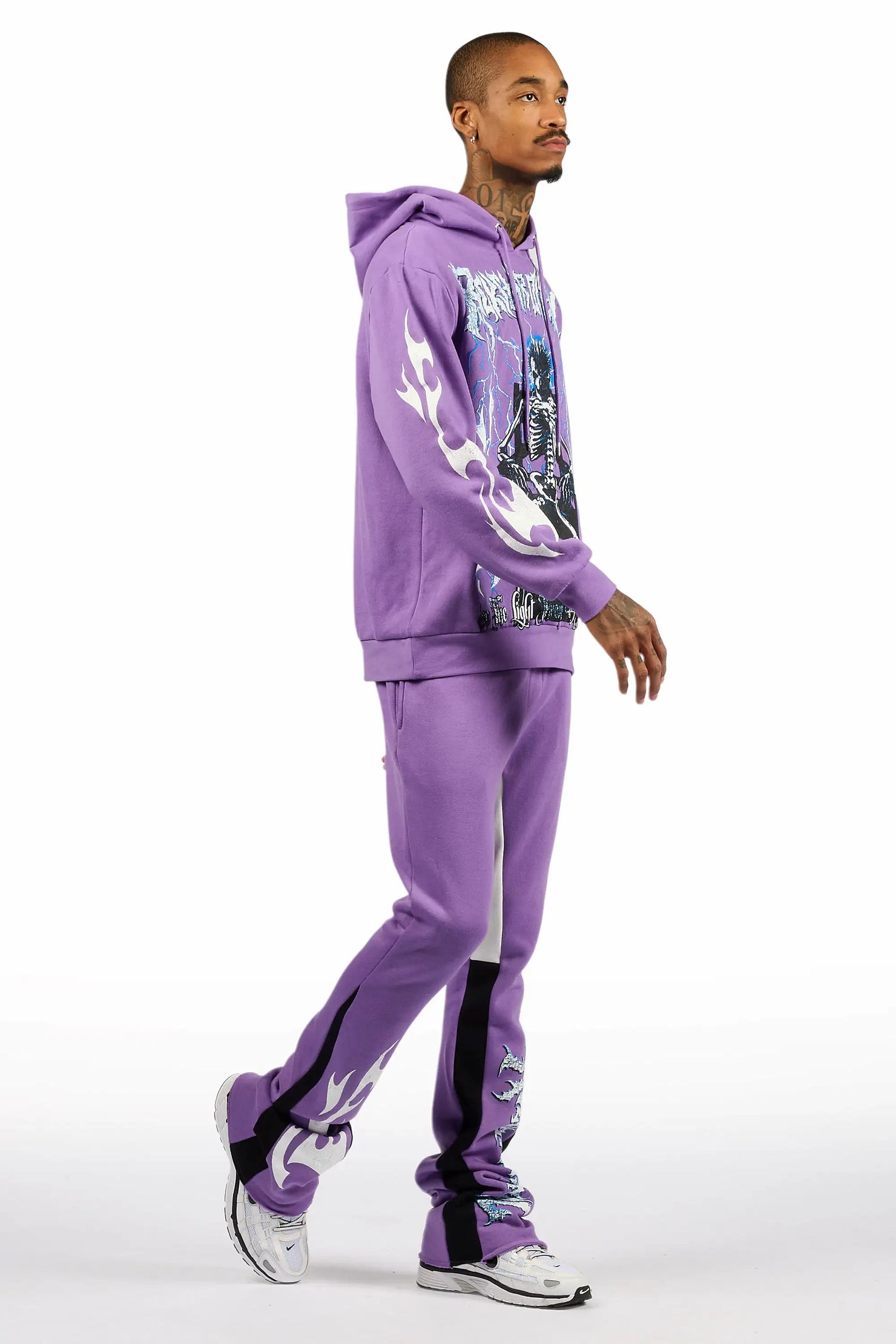 Deathrow Purple/White Hoodie/Stacked Track Pant Set