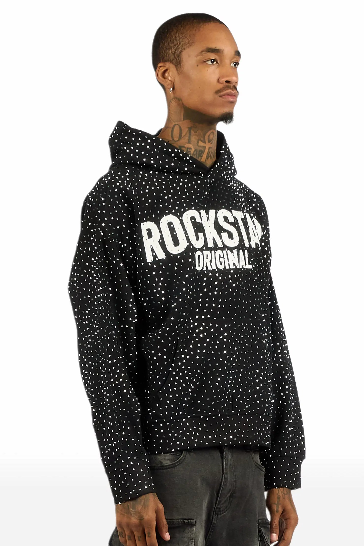 Crystiq Black/White Rhinestone Oversized Hoodie
