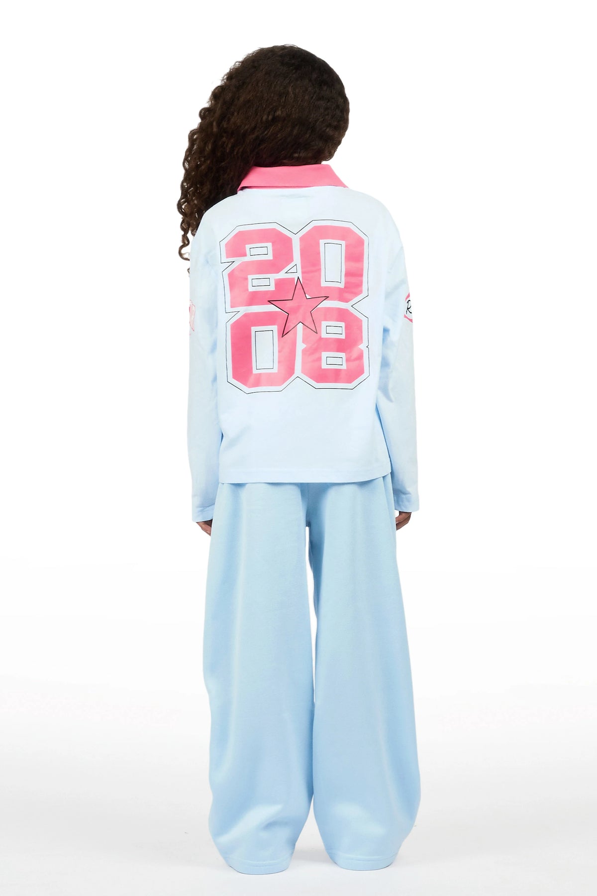 Girls Versenya Light Blue/Hot Pink Long Sleeve Polo Track Set