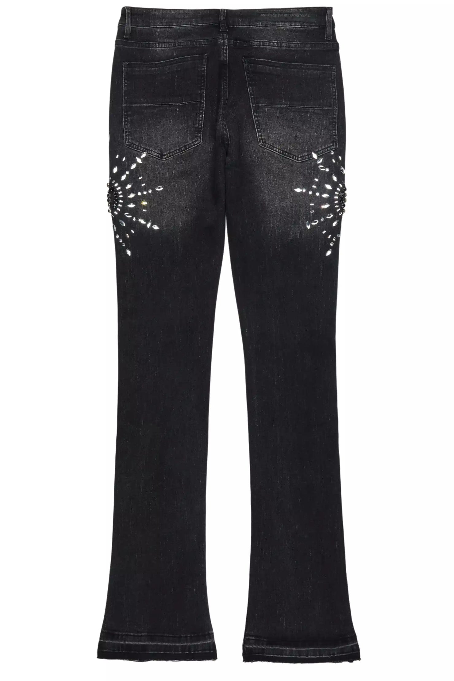 Tryst Dark Grey Rhinestone Stacked Flare Jean