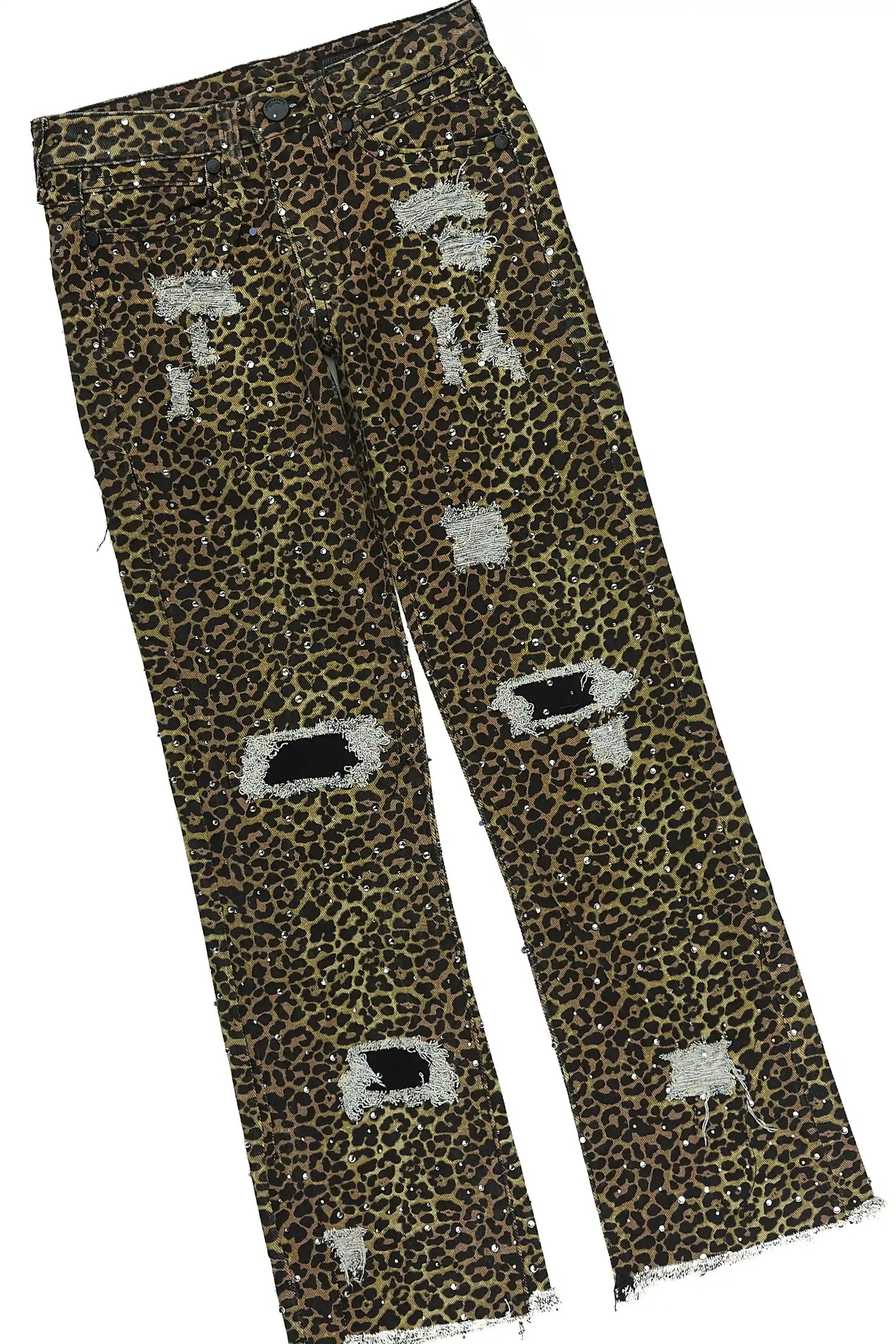 Girls Kearnly Sand/Cheetah Long Sleeve T-Shirt Rhinestone Jean Set