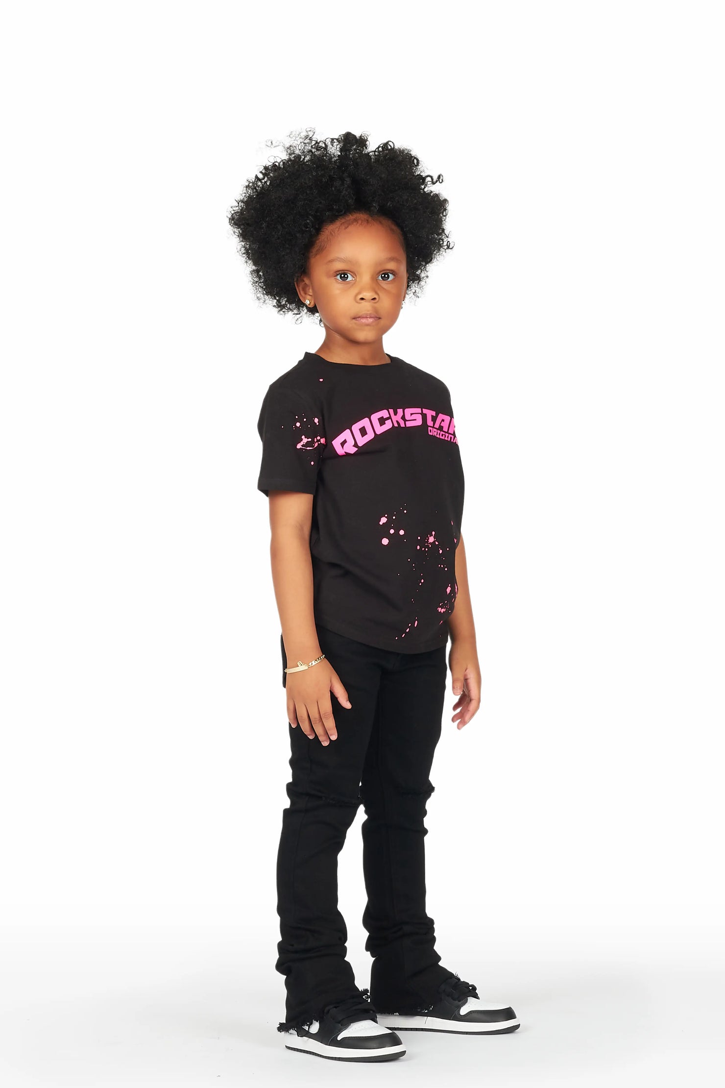 Girls Josie Black Super Stacked Flare Jean