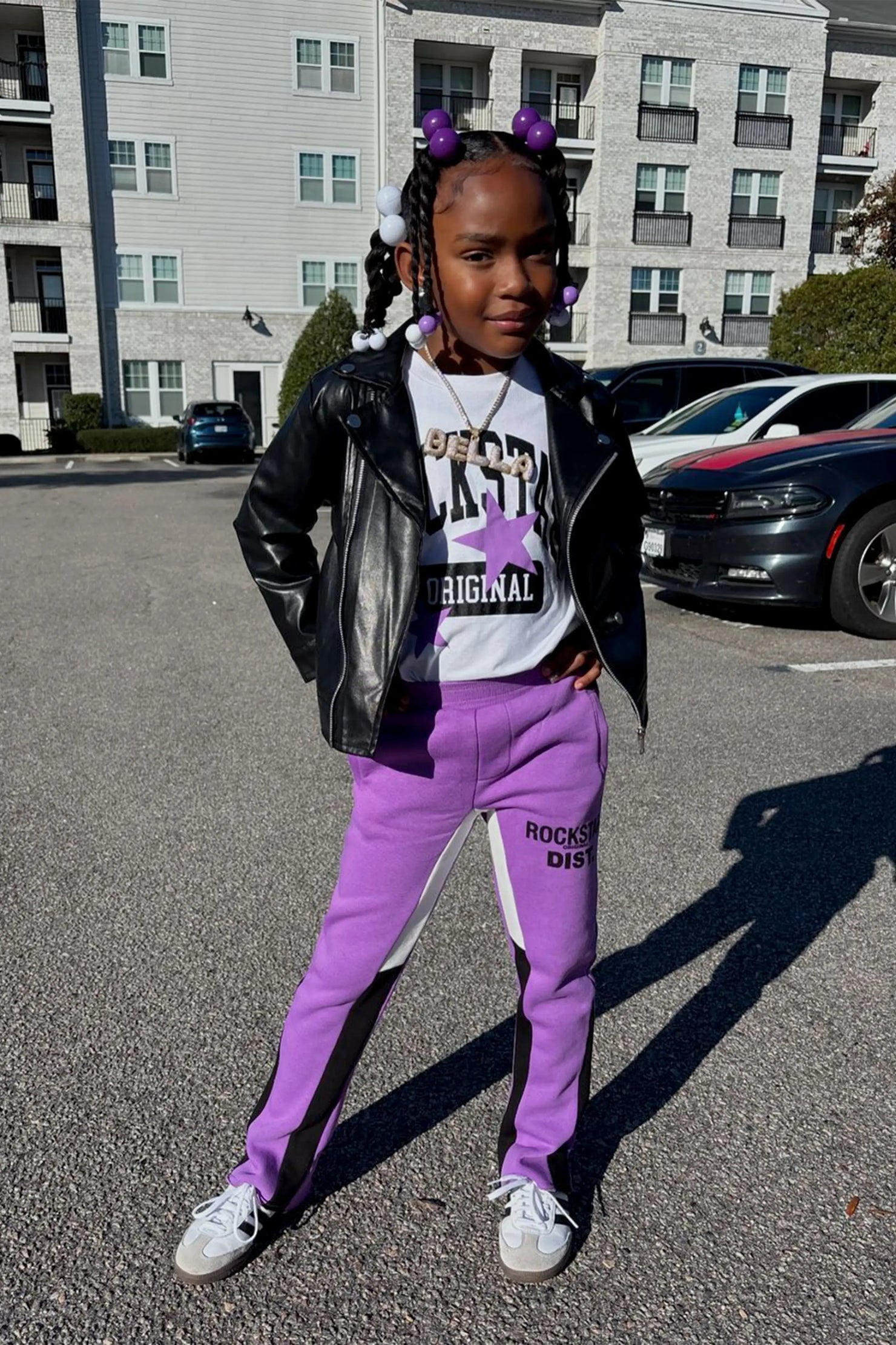 Girls Mallie Purple/White T-Shirt Stacked Set