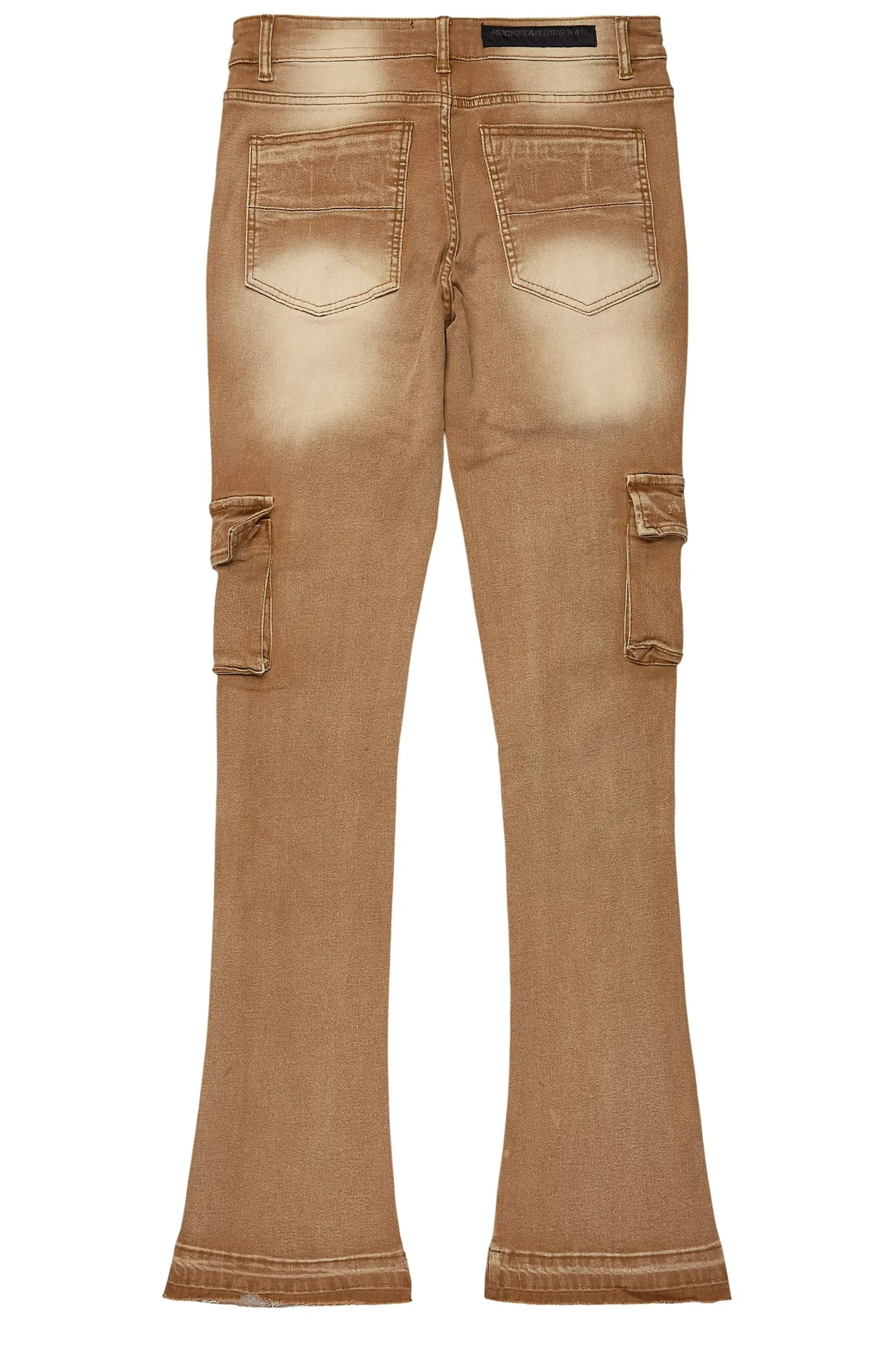 Zaid Washed Beige Stacked Flare Jean
