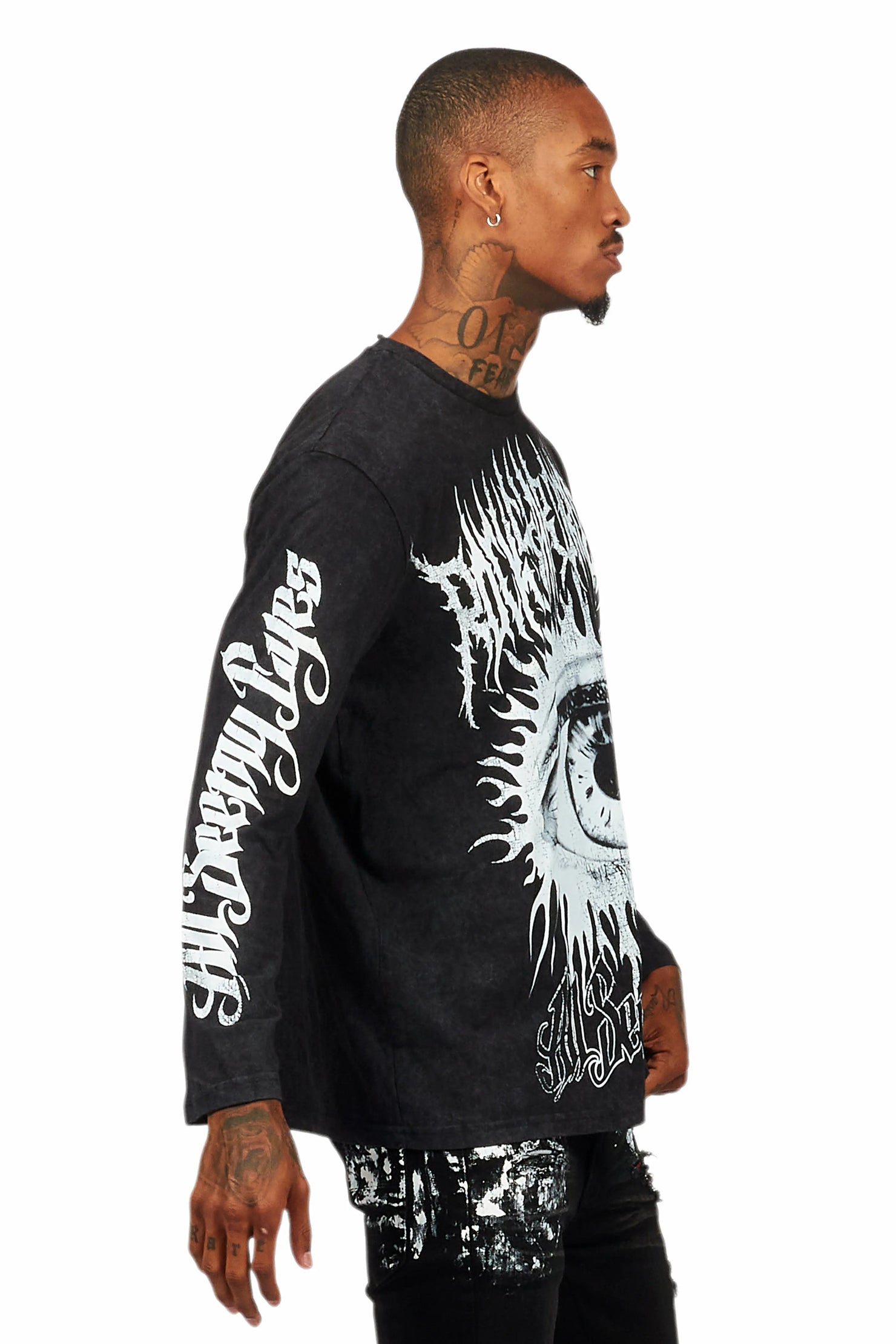 All Seeing Eyes Vintage Black Long Sleeve Graphic T-Shirt