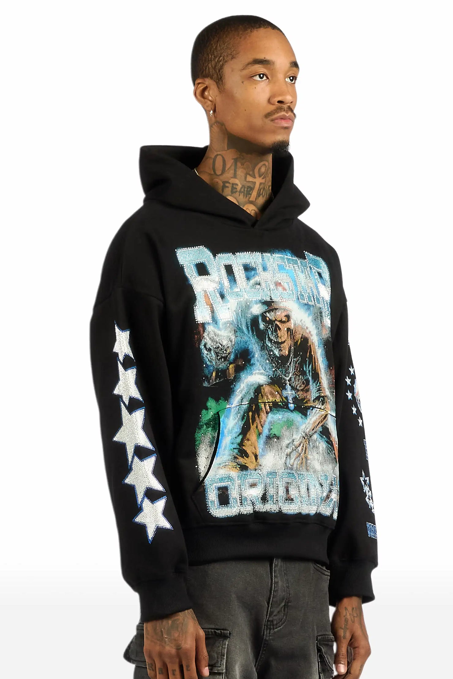 Marxe Black Rhinestone Oversized Hoodie