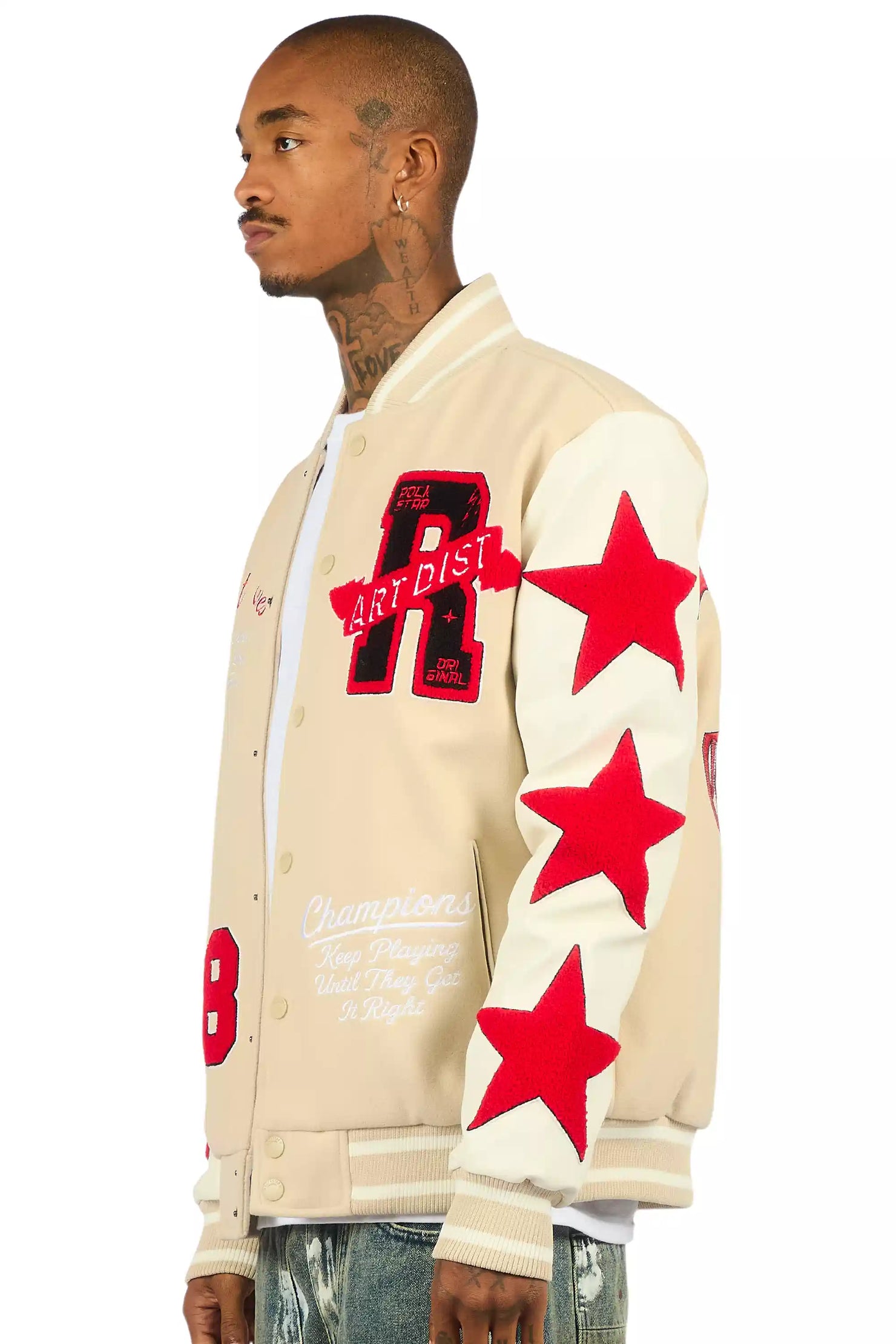 Zadok Beige Varsity Jacket