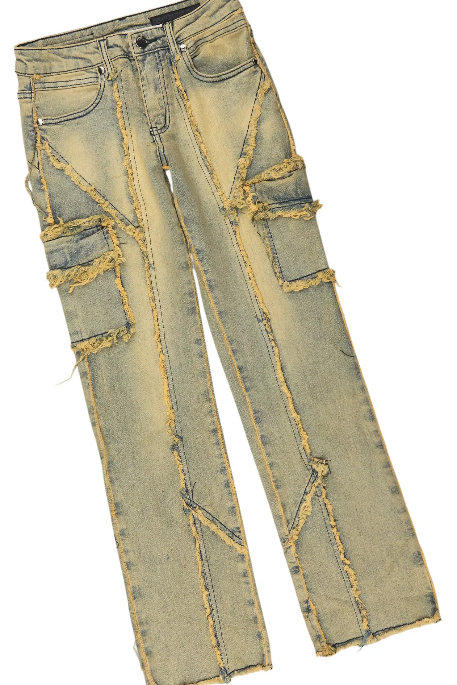 Girls Delgera Beige/Dirty Blue Long Sleeve T-Shirt Stacked Jean Set