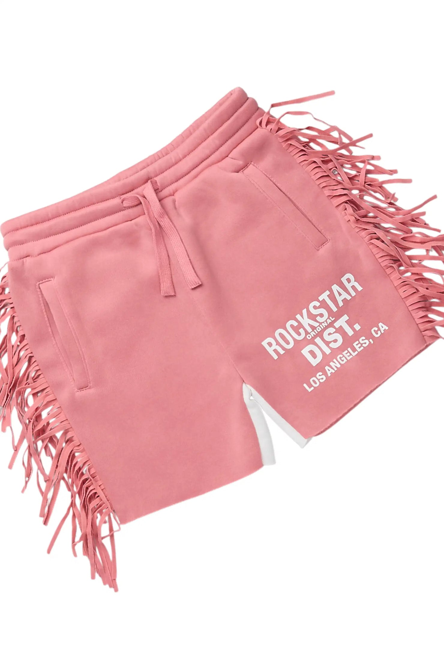 Girls Kendra White/Pink Graphic T-Shirt/Fringe Short Set