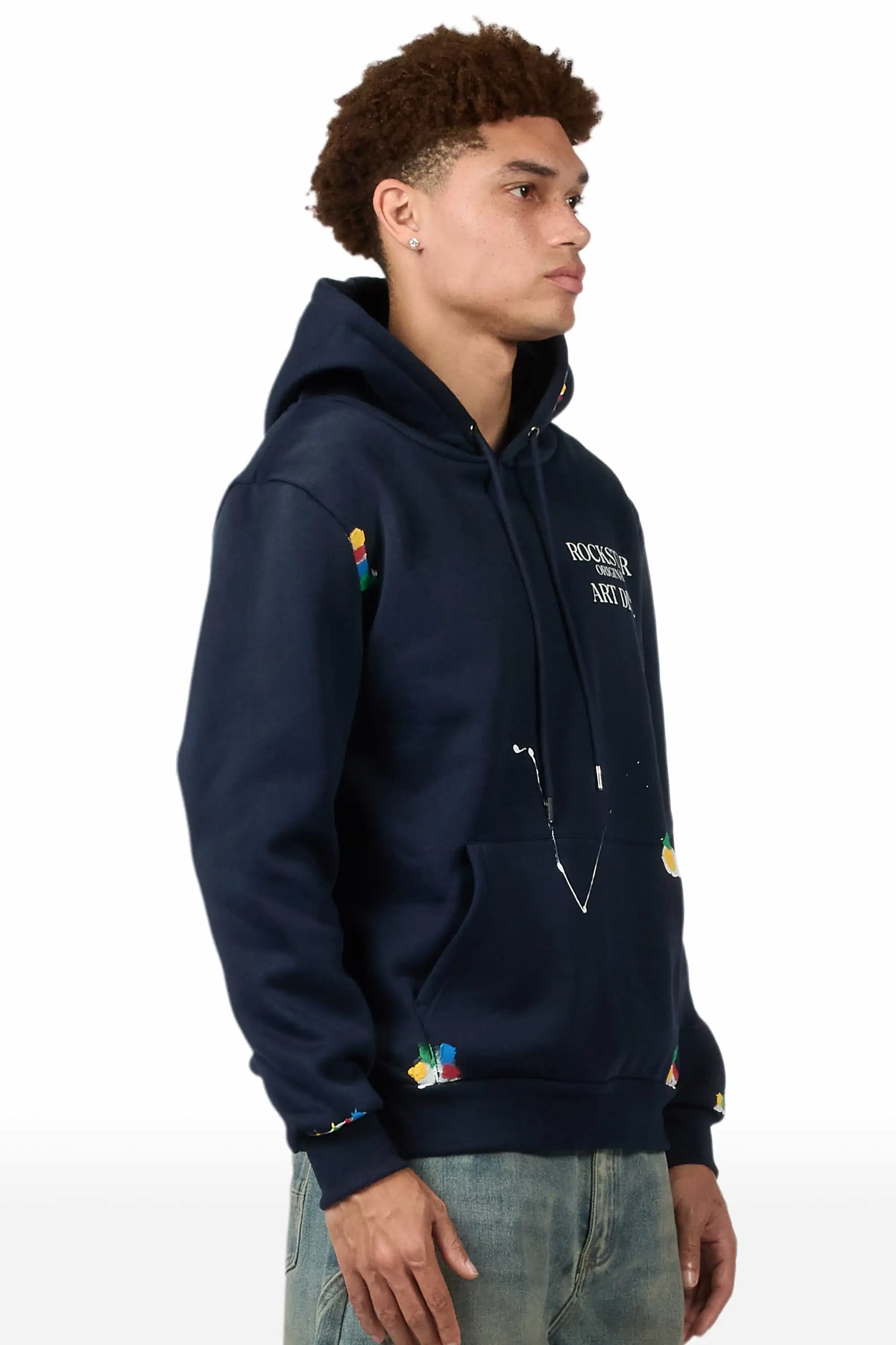 Rockstar Art Dist. Navy Graphic Relaxed Hoodie