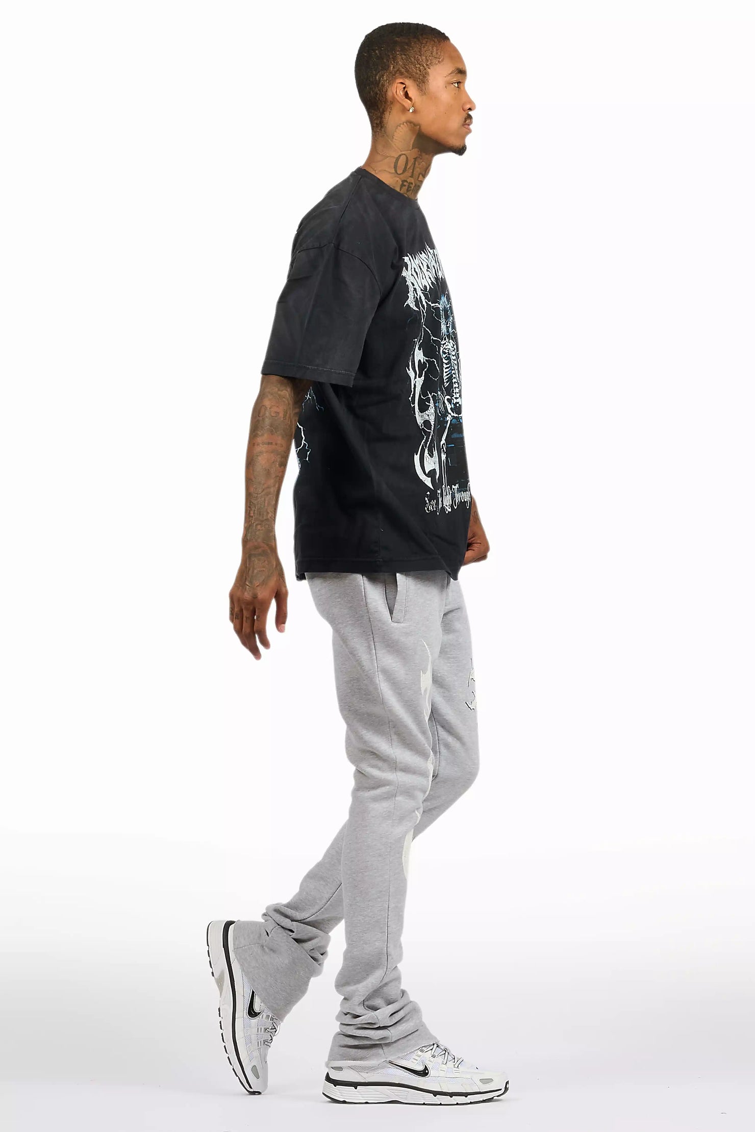 Exodus Charcoal Grey T-Shirt/Stacked Flare Track Pant Set