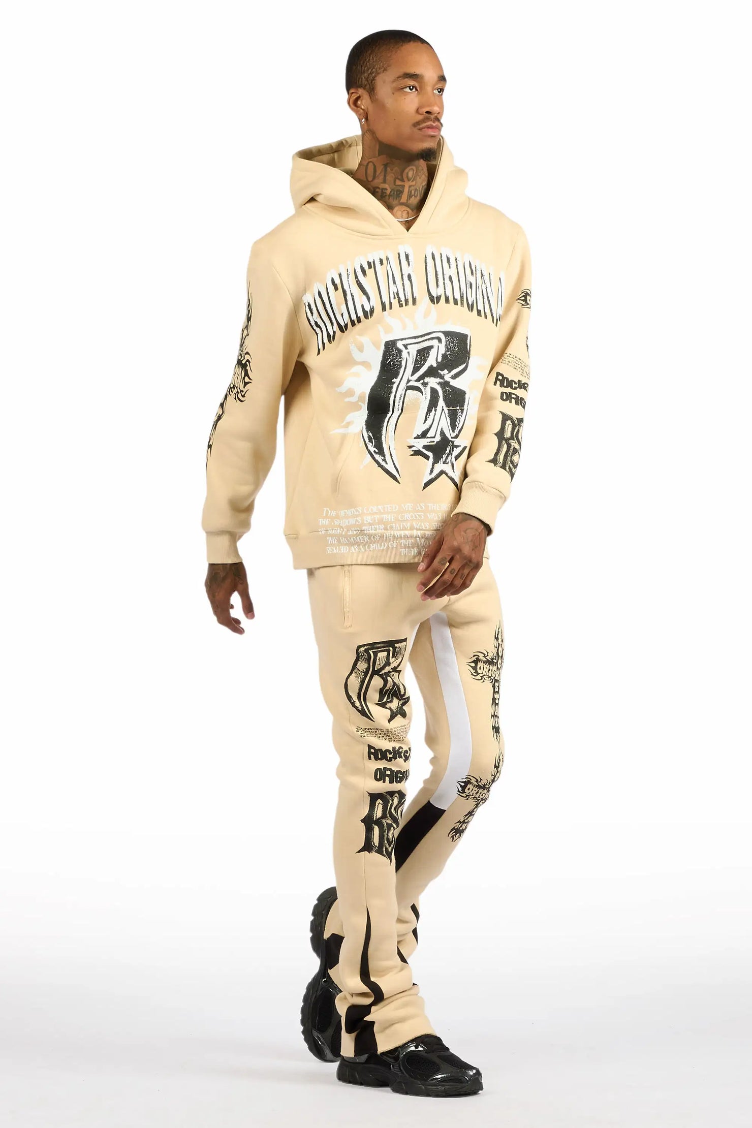 Raxil Beige/Black Hoodie/Stacked Track Set