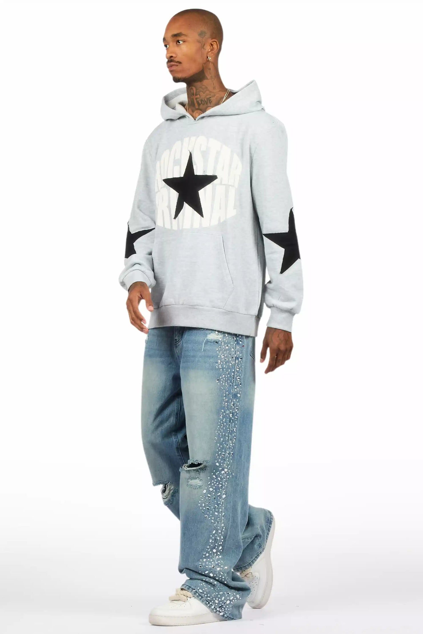 Bolor Blue Rhinestone Baggy Jean