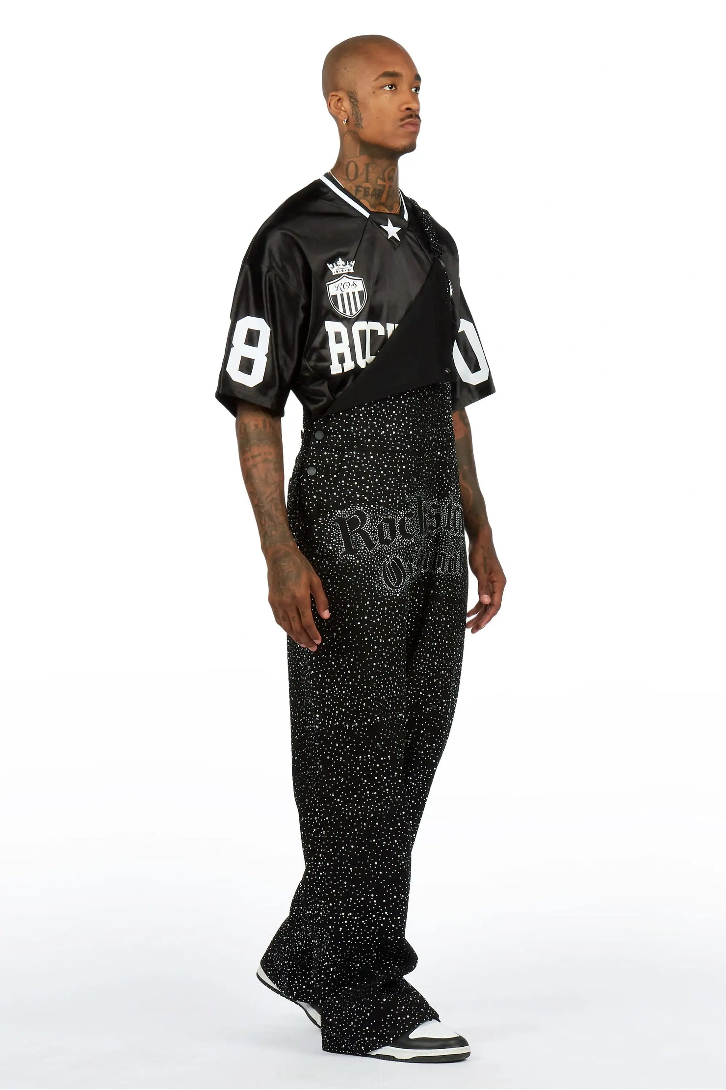Dezmin Black Rhinestone Denim Overall