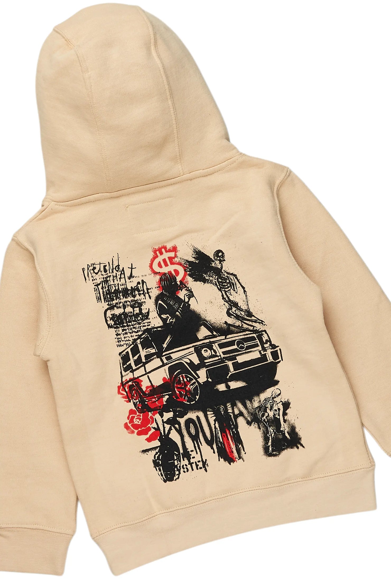 Girls Kammy Beige/Tree Camo Hoodie/Stacked Flare Jean Set