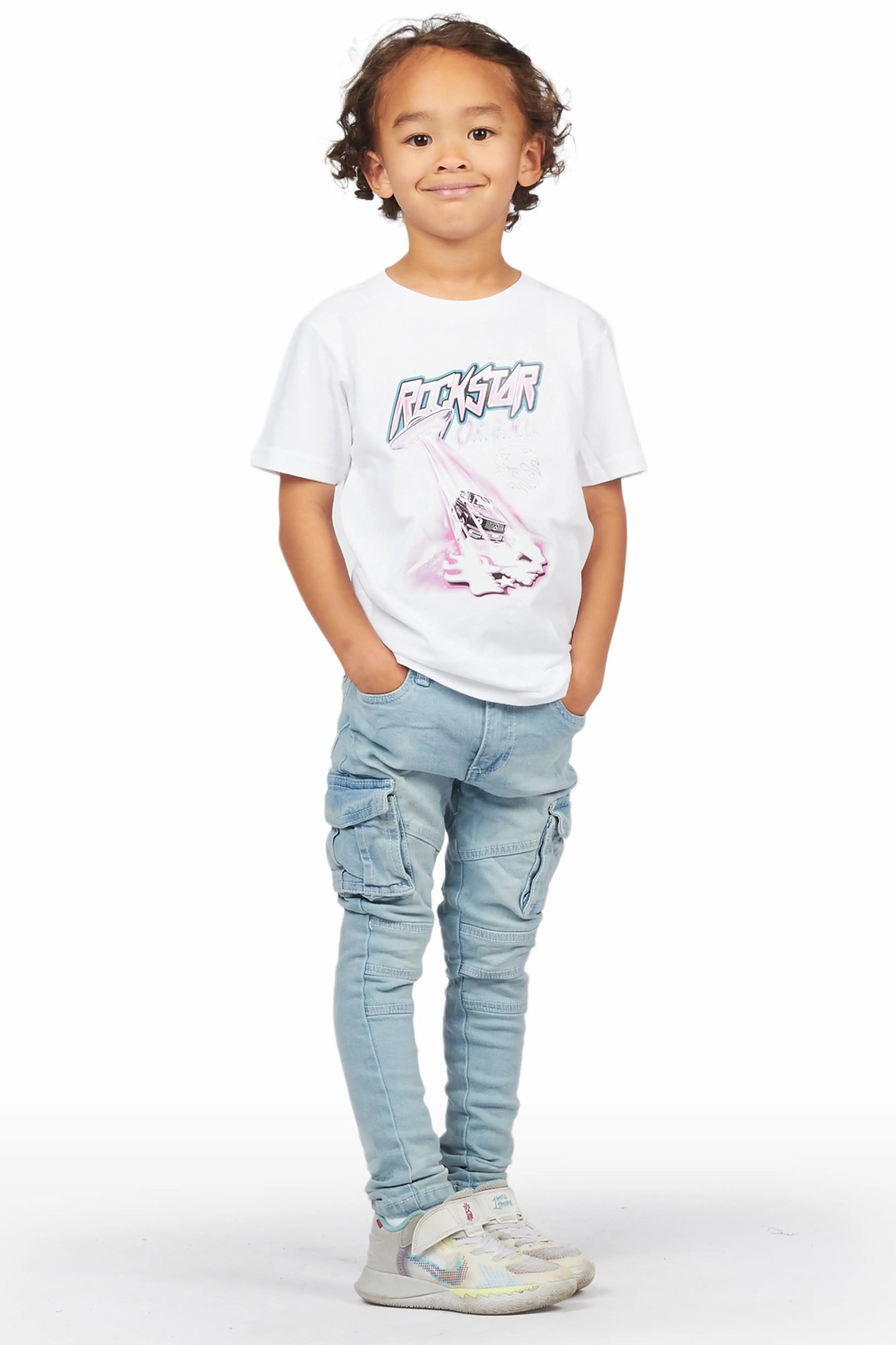 Boys Uriel White/Blue T-Shirt/Cargo Jean Set