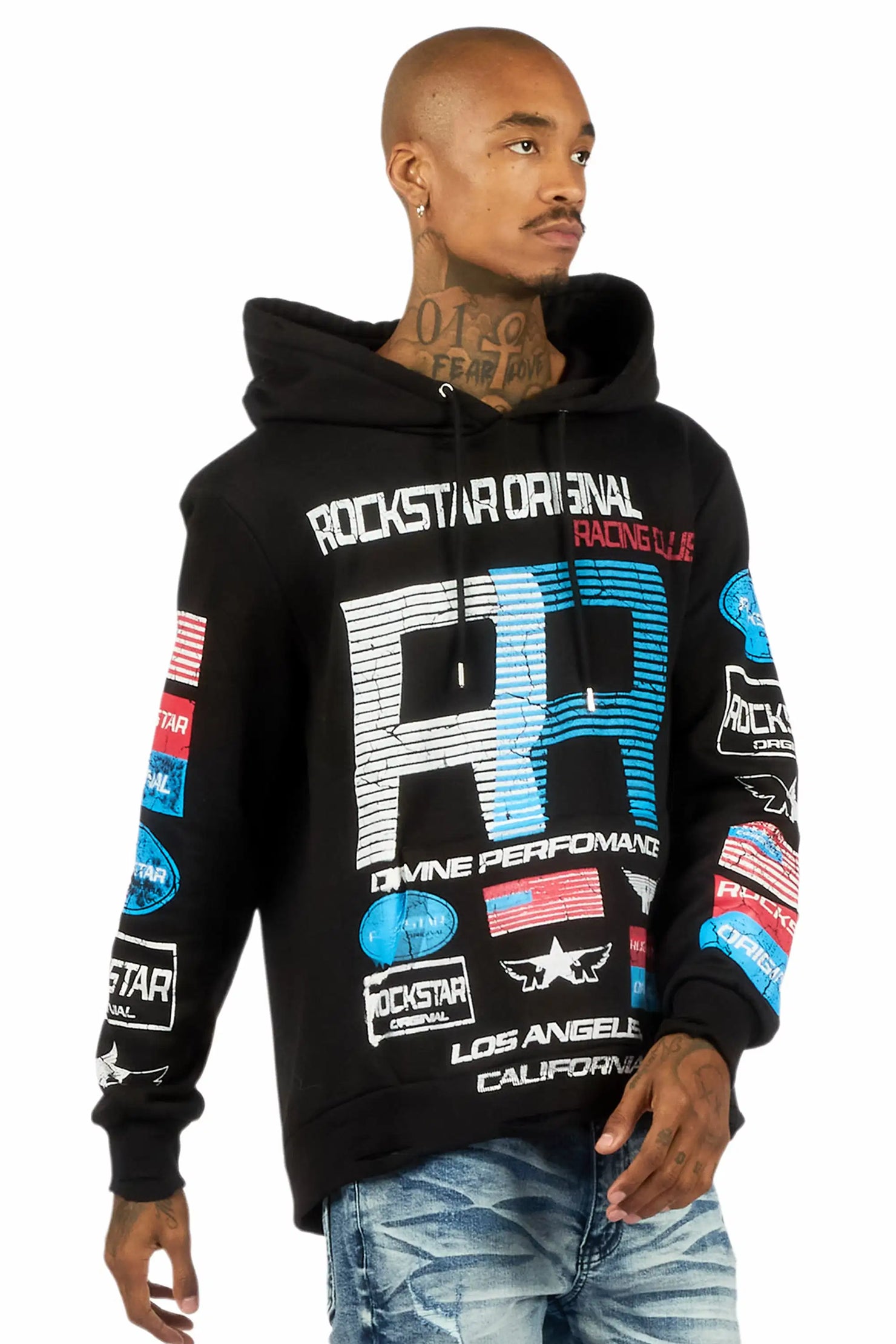 Rso Racing Club Black Distressed Graphic Relaxed Hoodie