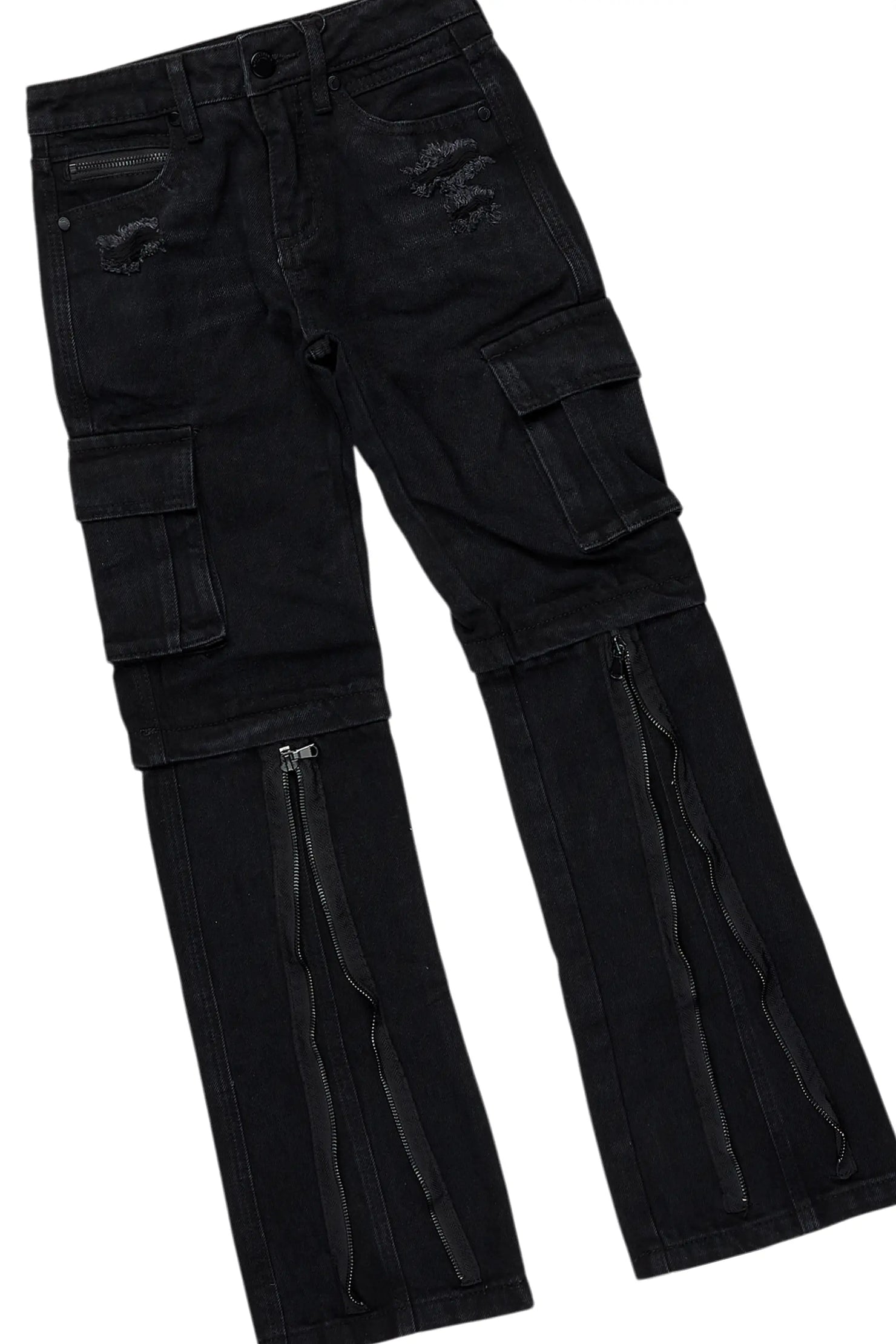 Boys Hagan Vintage Black Hoodie/Stacked Flare Jean Set