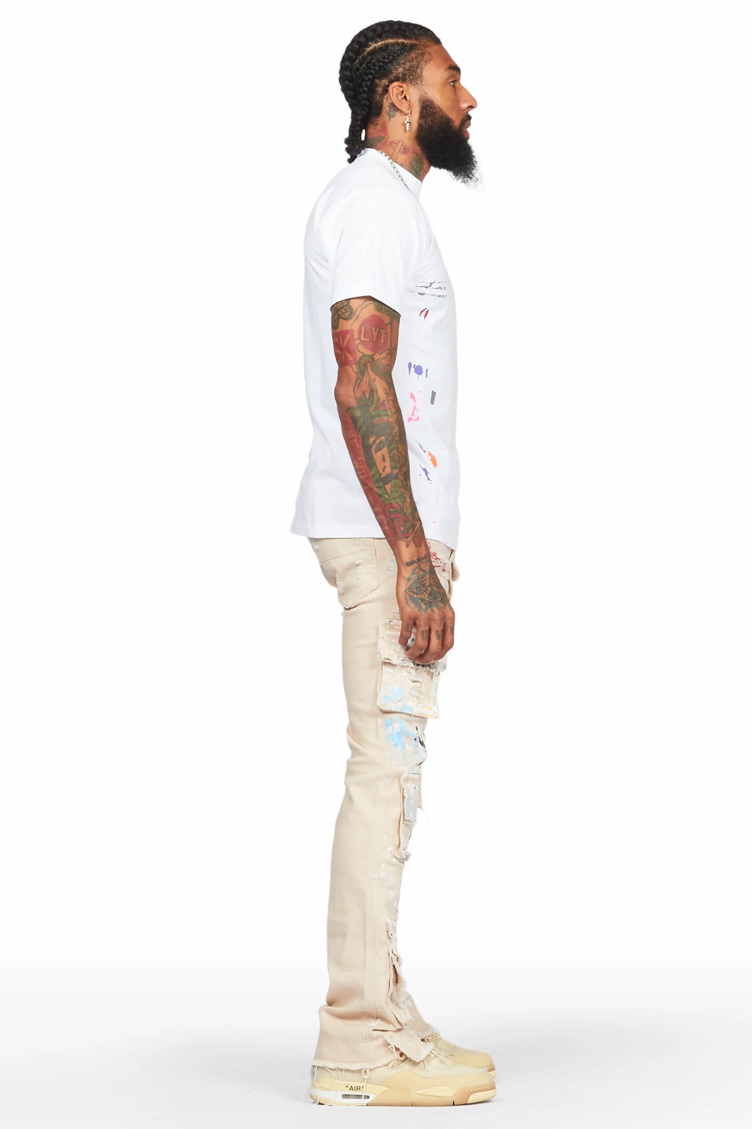 Orien Beige Painter Stacked Flare Jean