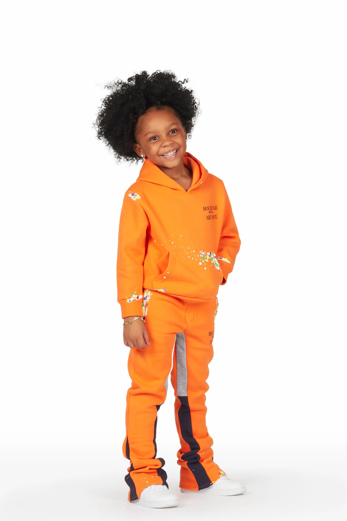 Girls Artie Orange Hoodie Super Stacked Flare Track Set