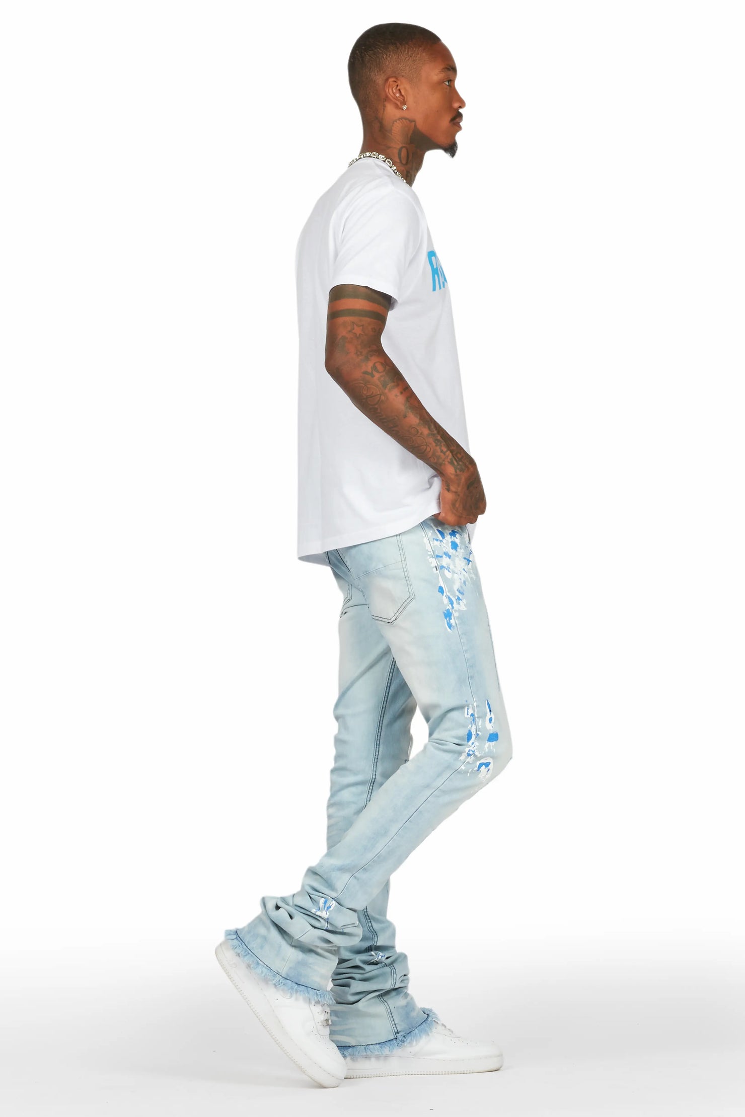 Baraz Blue Painter Super Stacked Flare Jean