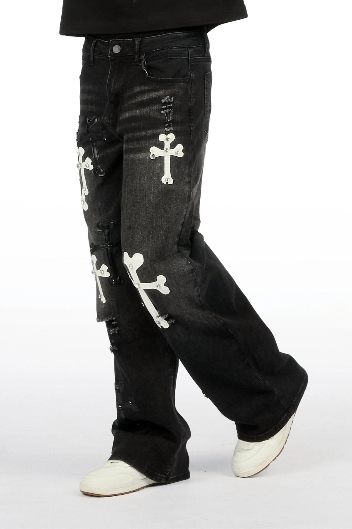 Boys Oliver Dark Grey Patch Baggy Fit Jean