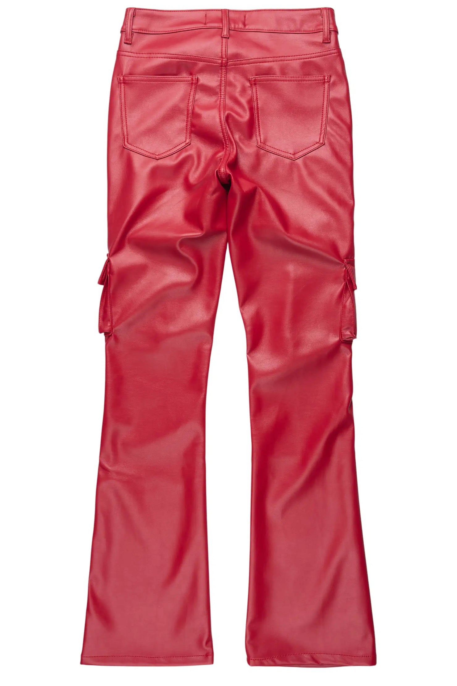 Caressia Red PU Cargo Stacked Flare Pant